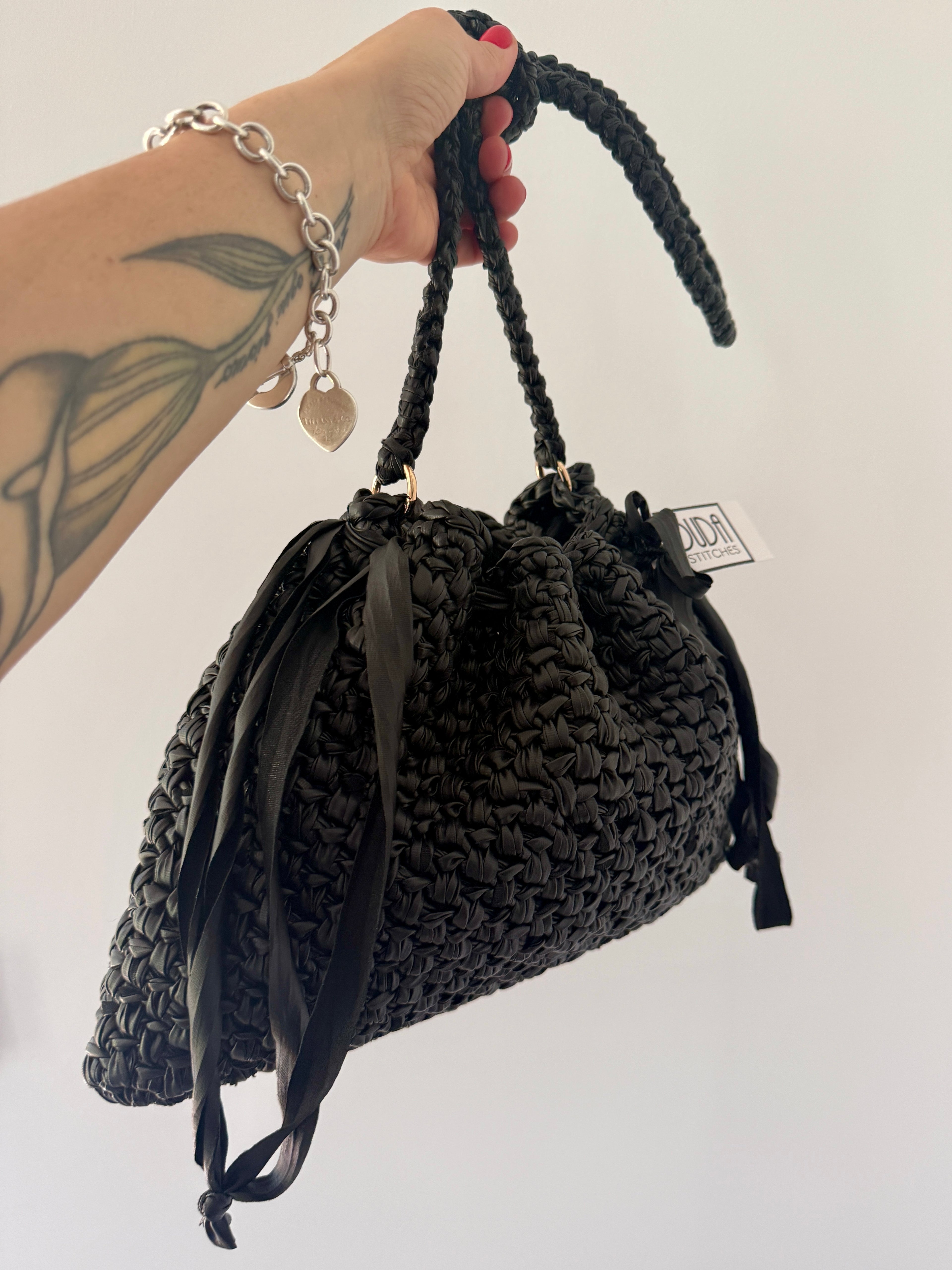 DUDINA bag large in ecopelle nera con tracolla in ecopelle