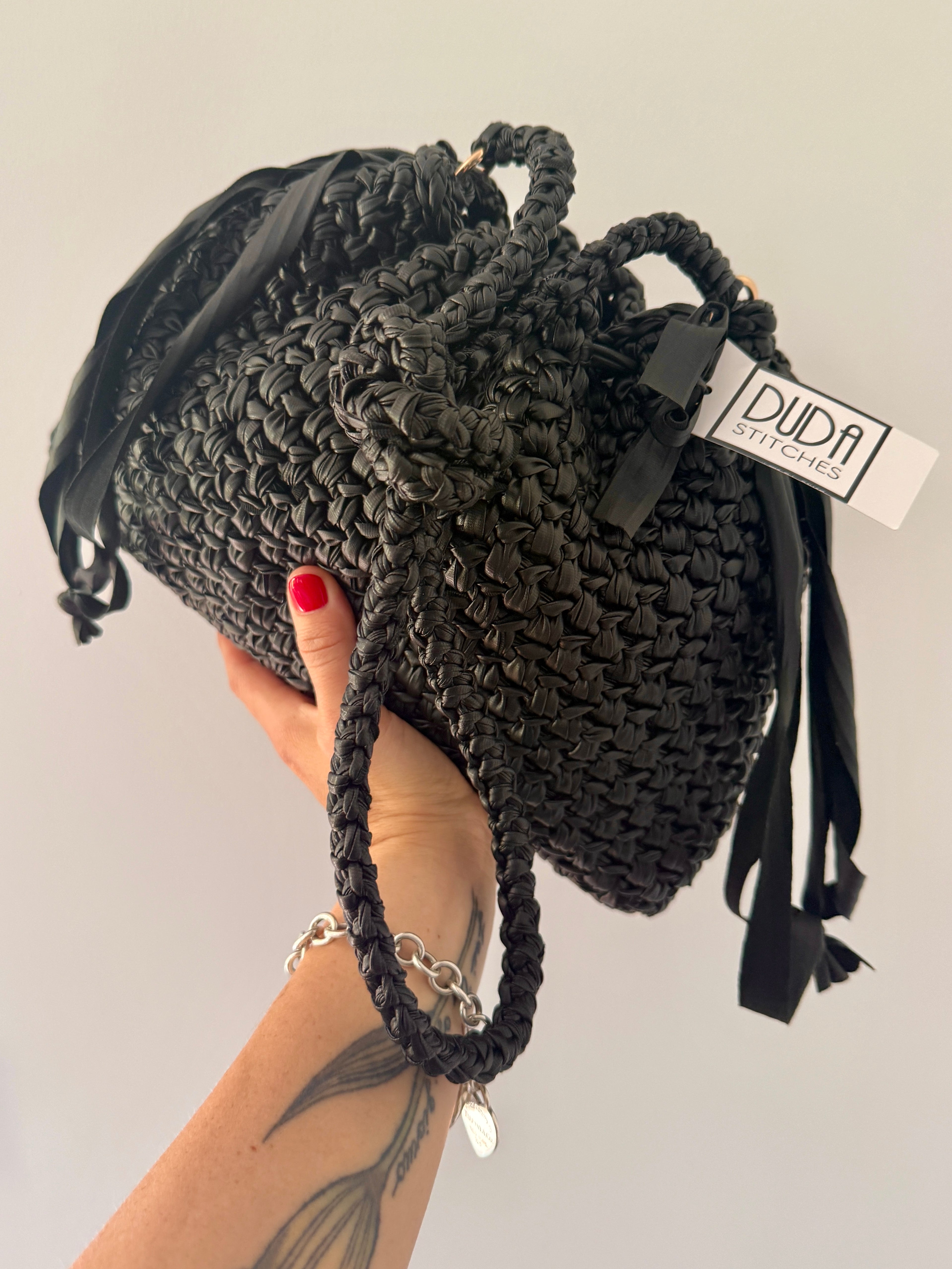 DUDINA bag large in ecopelle nera con tracolla in ecopelle