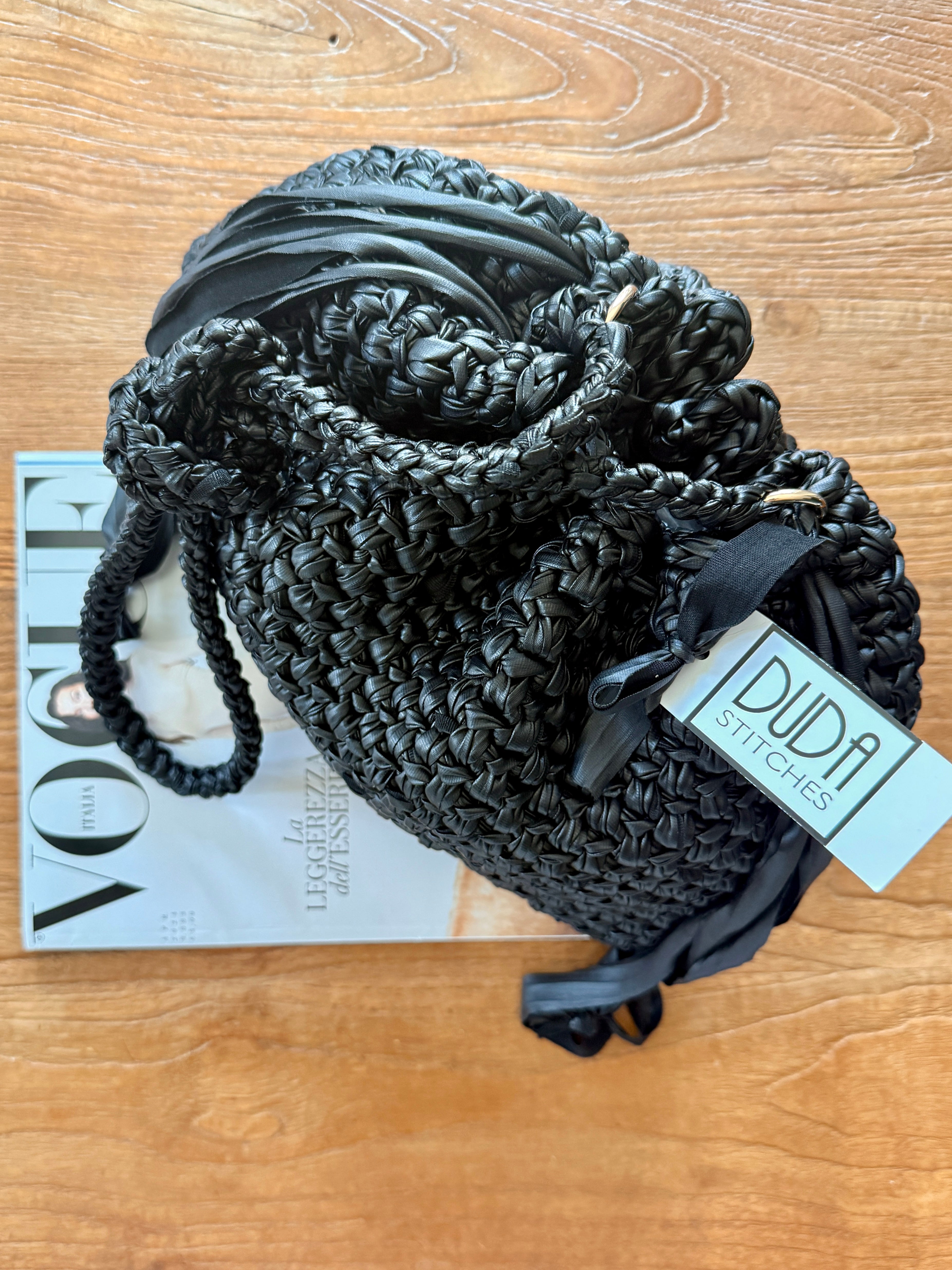 DUDINA bag large in ecopelle nera con tracolla in ecopelle