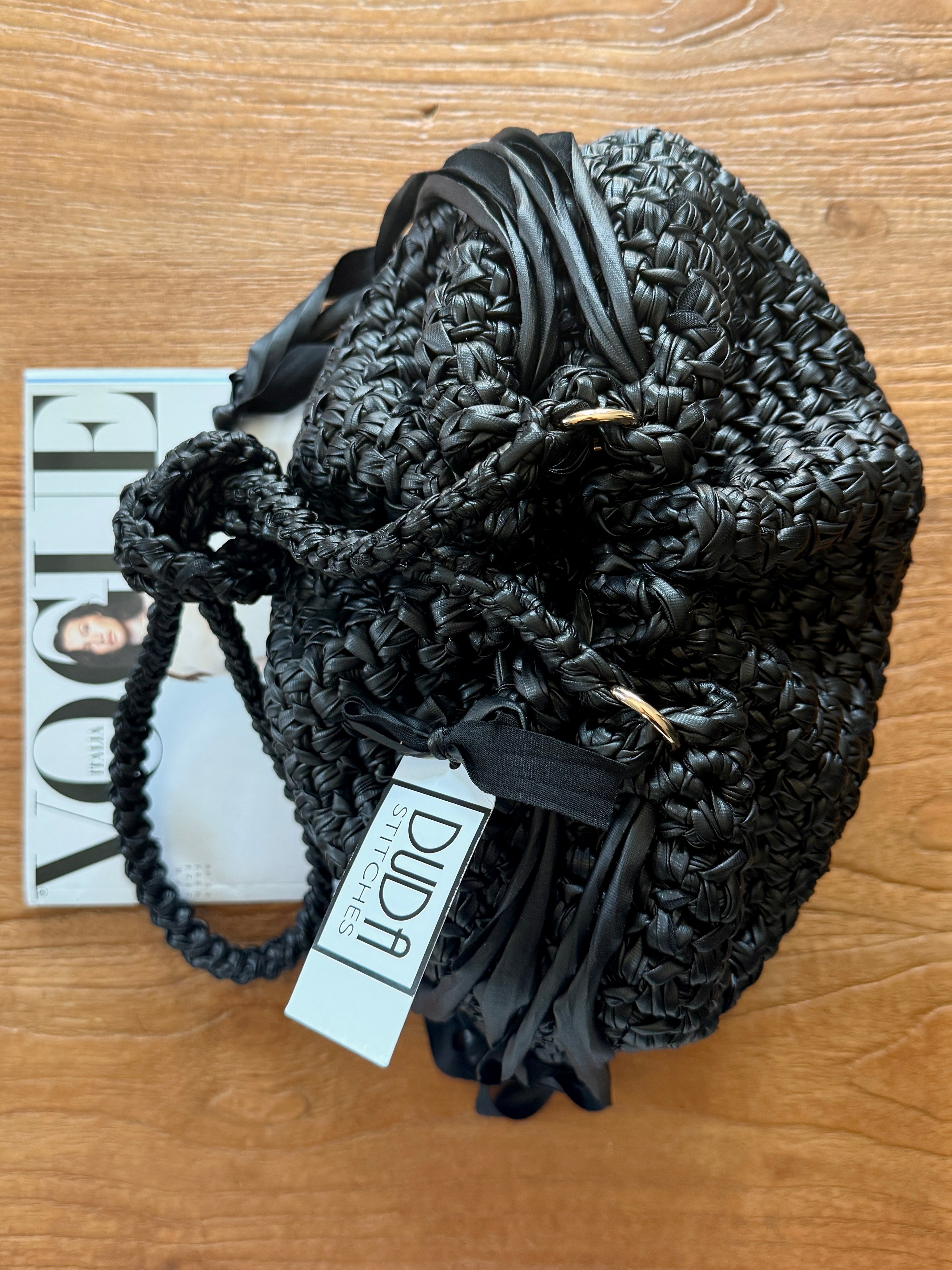 DUDINA bag large in ecopelle nera con tracolla in ecopelle