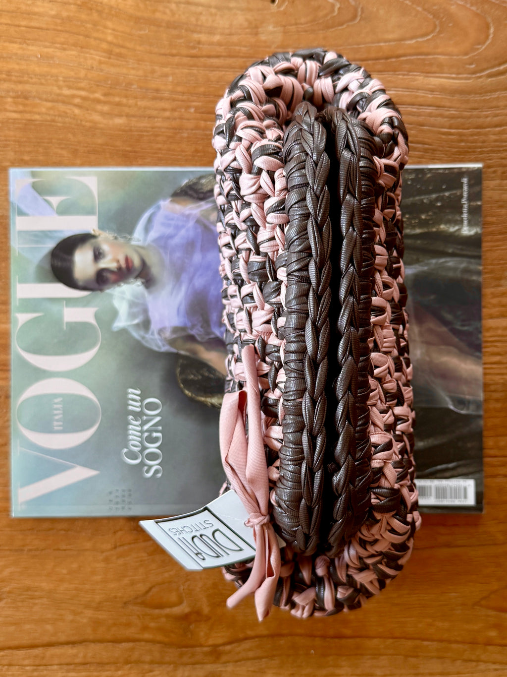 NOCCIOLA pochette standard in ecopelle melange marrone//rosa senza manico