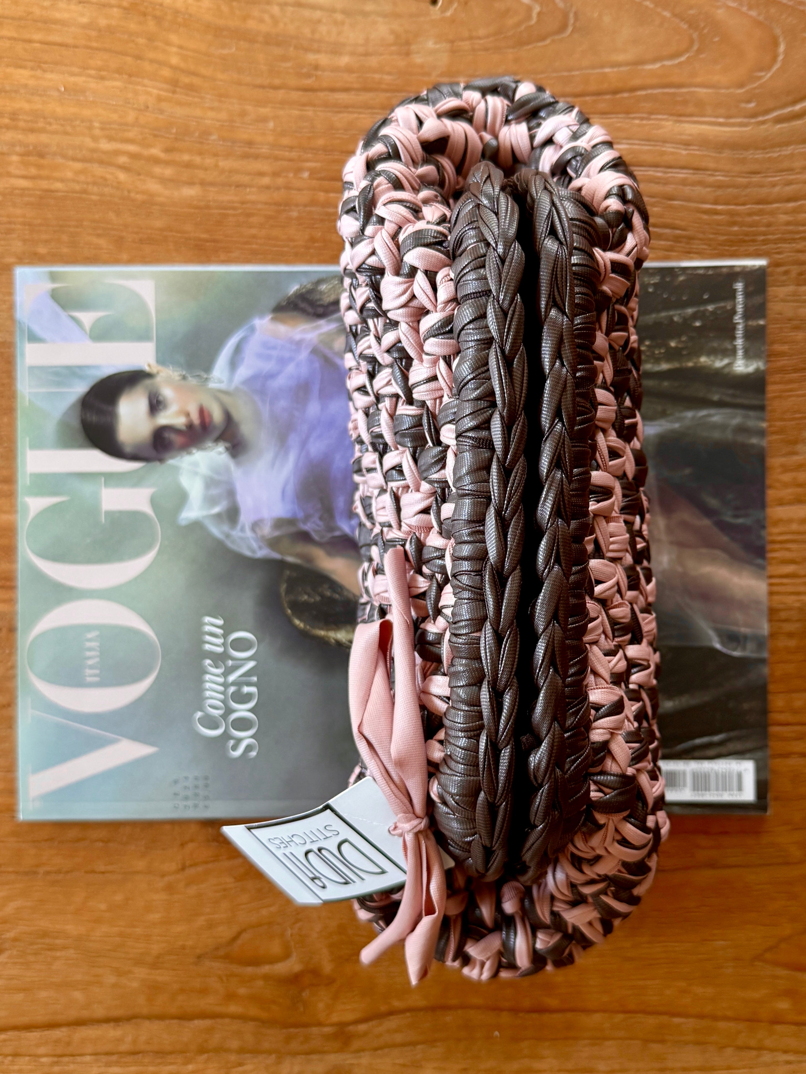 NOCCIOLA pochette standard in ecopelle melange marrone//rosa senza manico