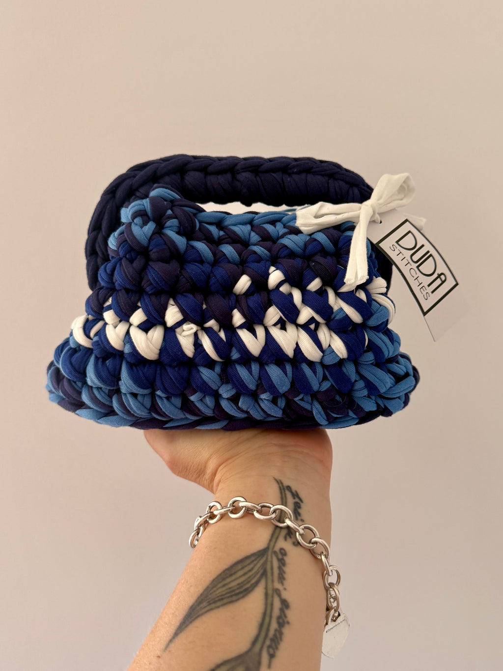 GIANDUIOTTA bag mini multicolore blu//panna con manico