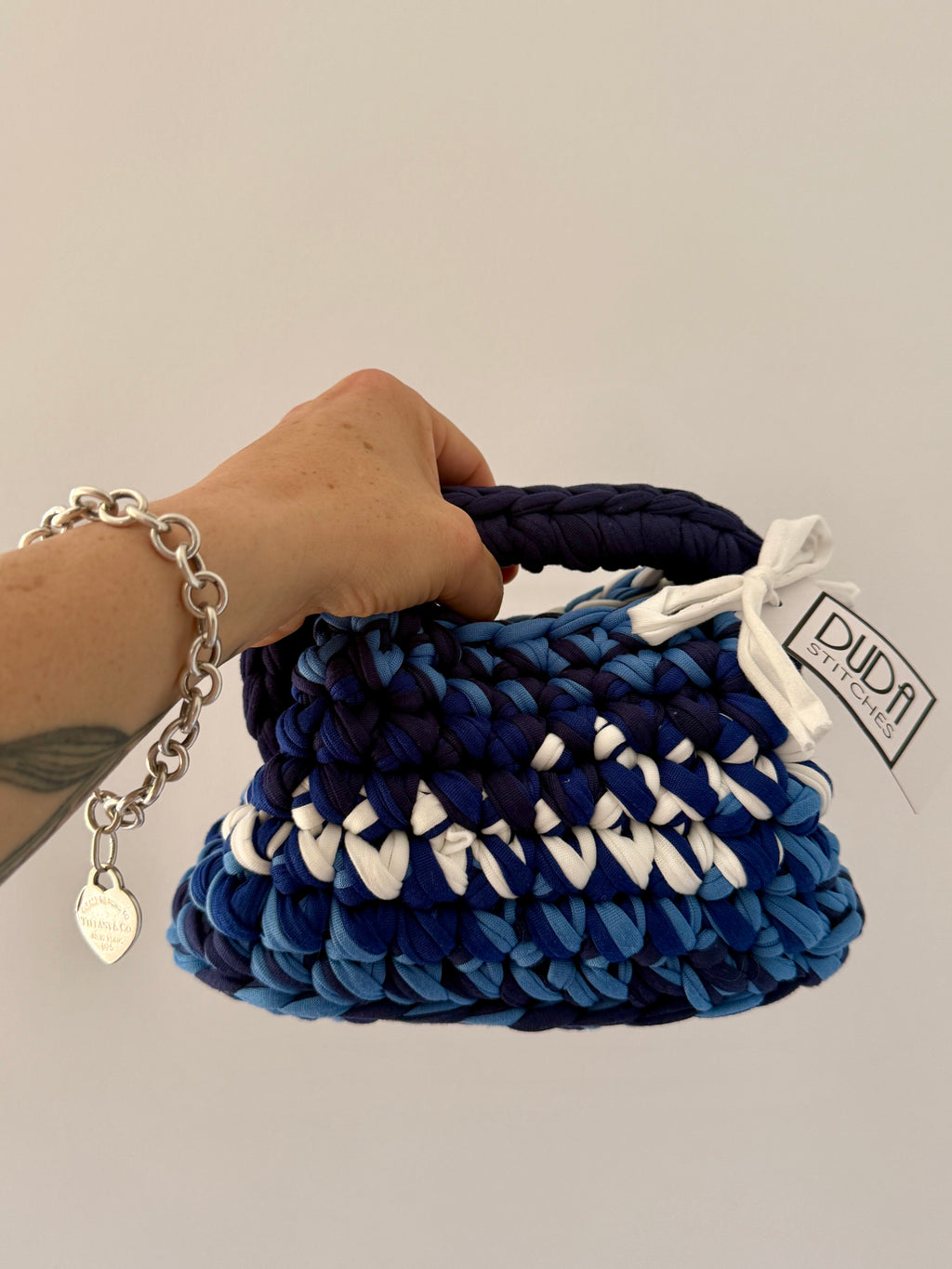 GIANDUIOTTA bag mini multicolore blu//panna con manico