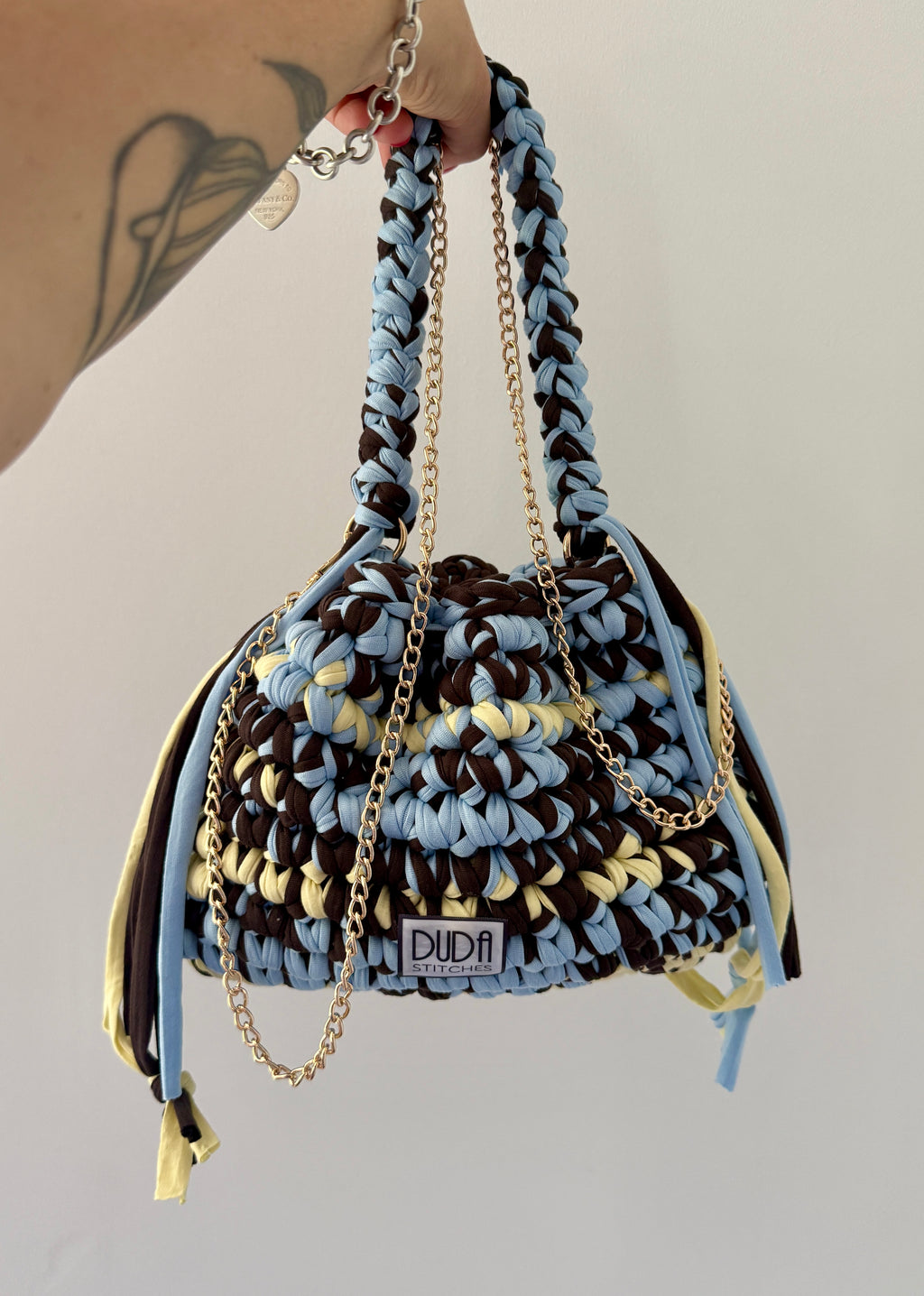 DUDINA bag multicolor marrone//azzurro//giallo con maniglia
