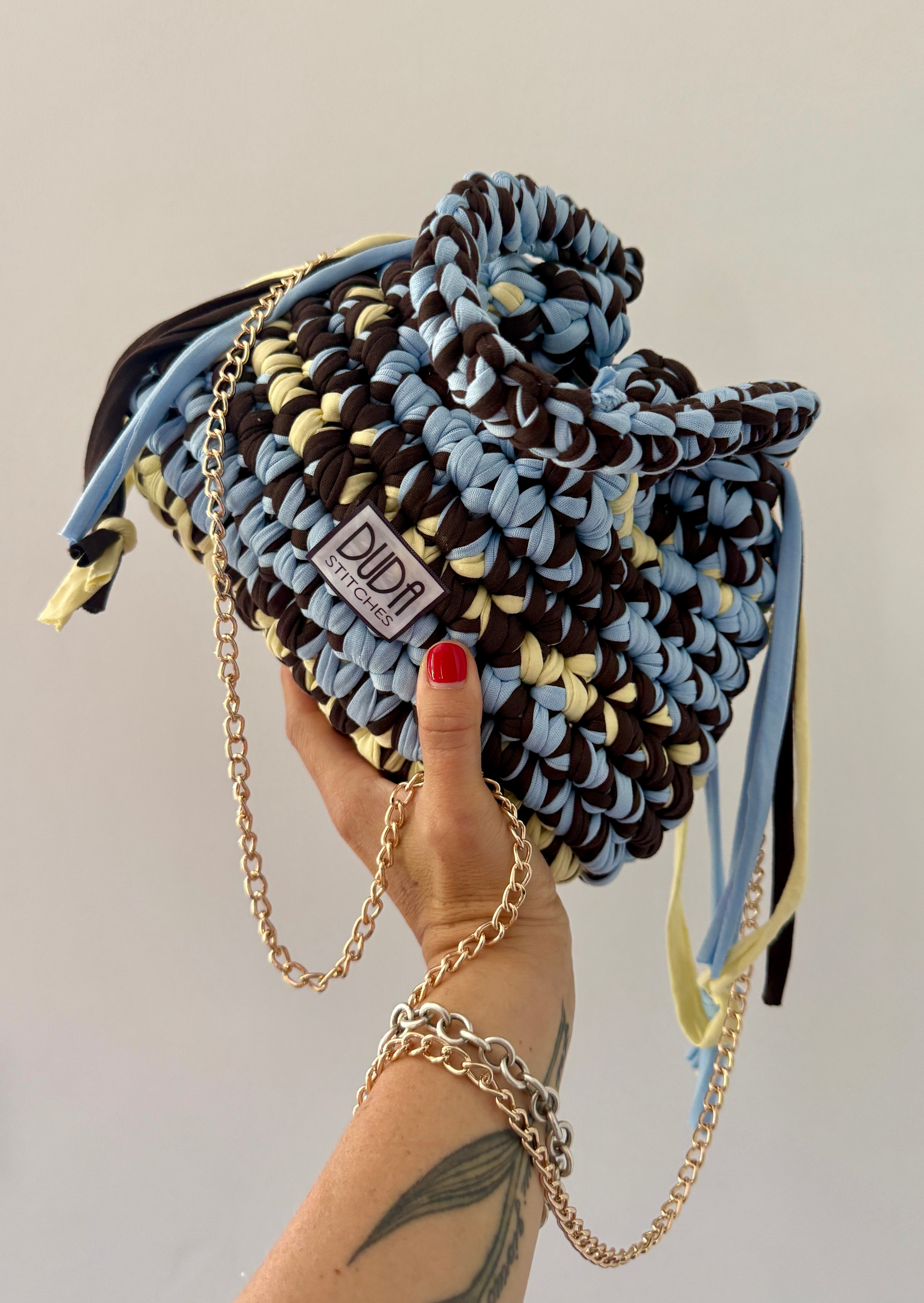 DUDINA bag multicolor marrone//azzurro//giallo con maniglia