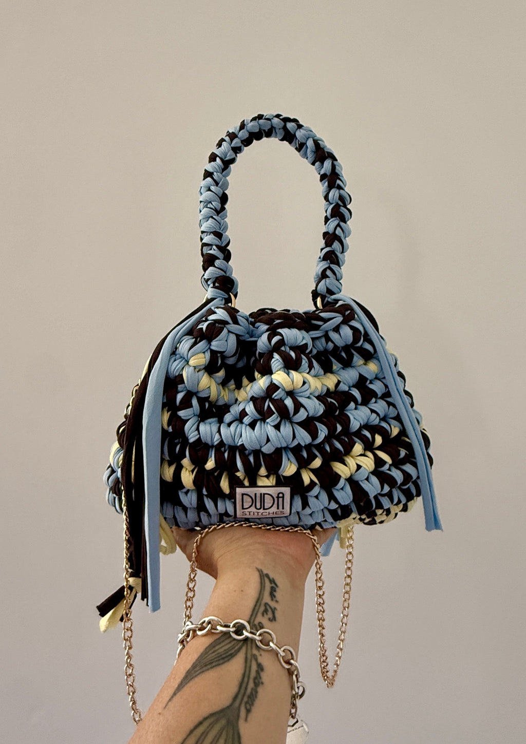 DUDINA bag multicolor marrone//azzurro//giallo con maniglia