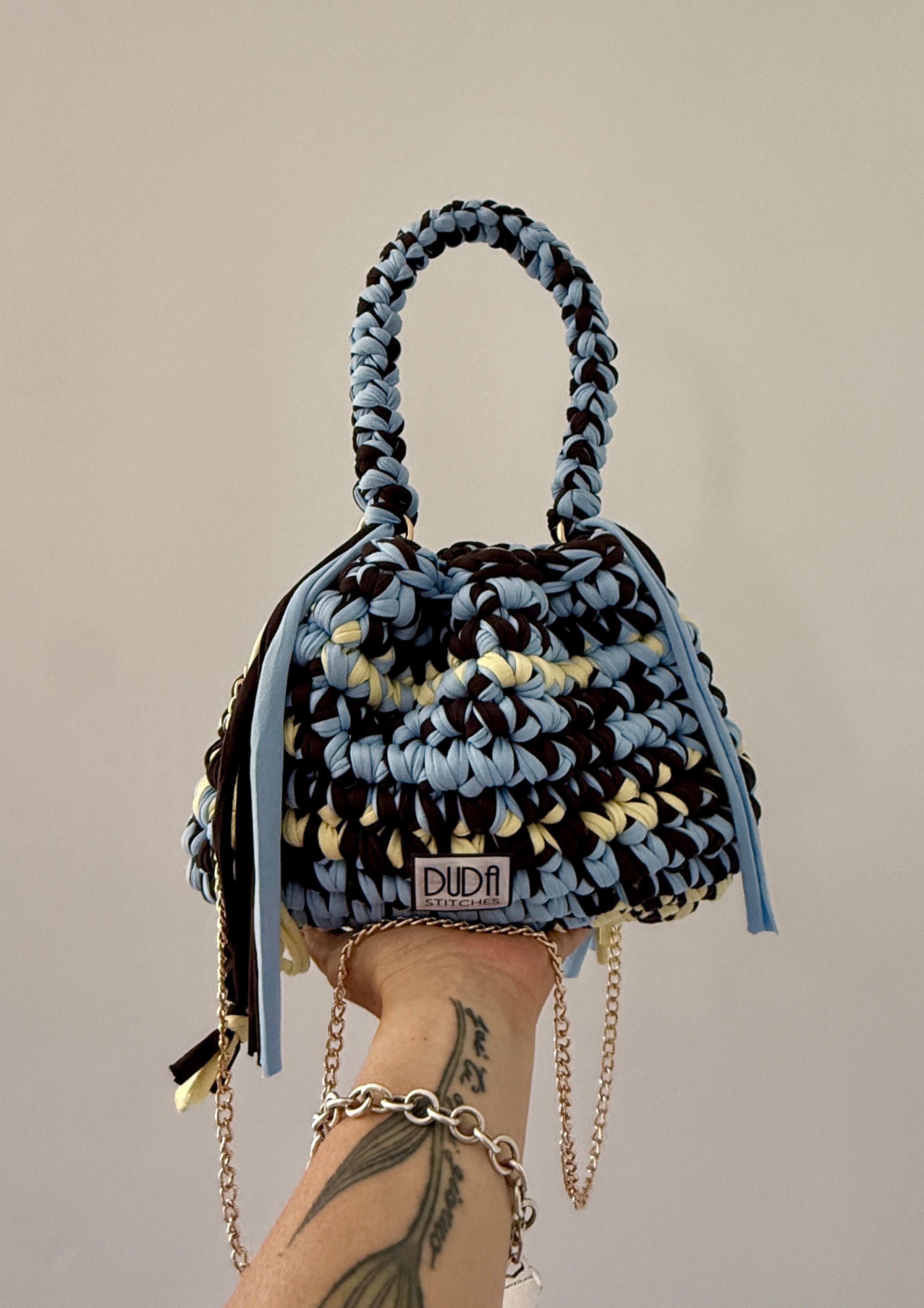 DUDINA bag multicolor marrone//azzurro//giallo con maniglia