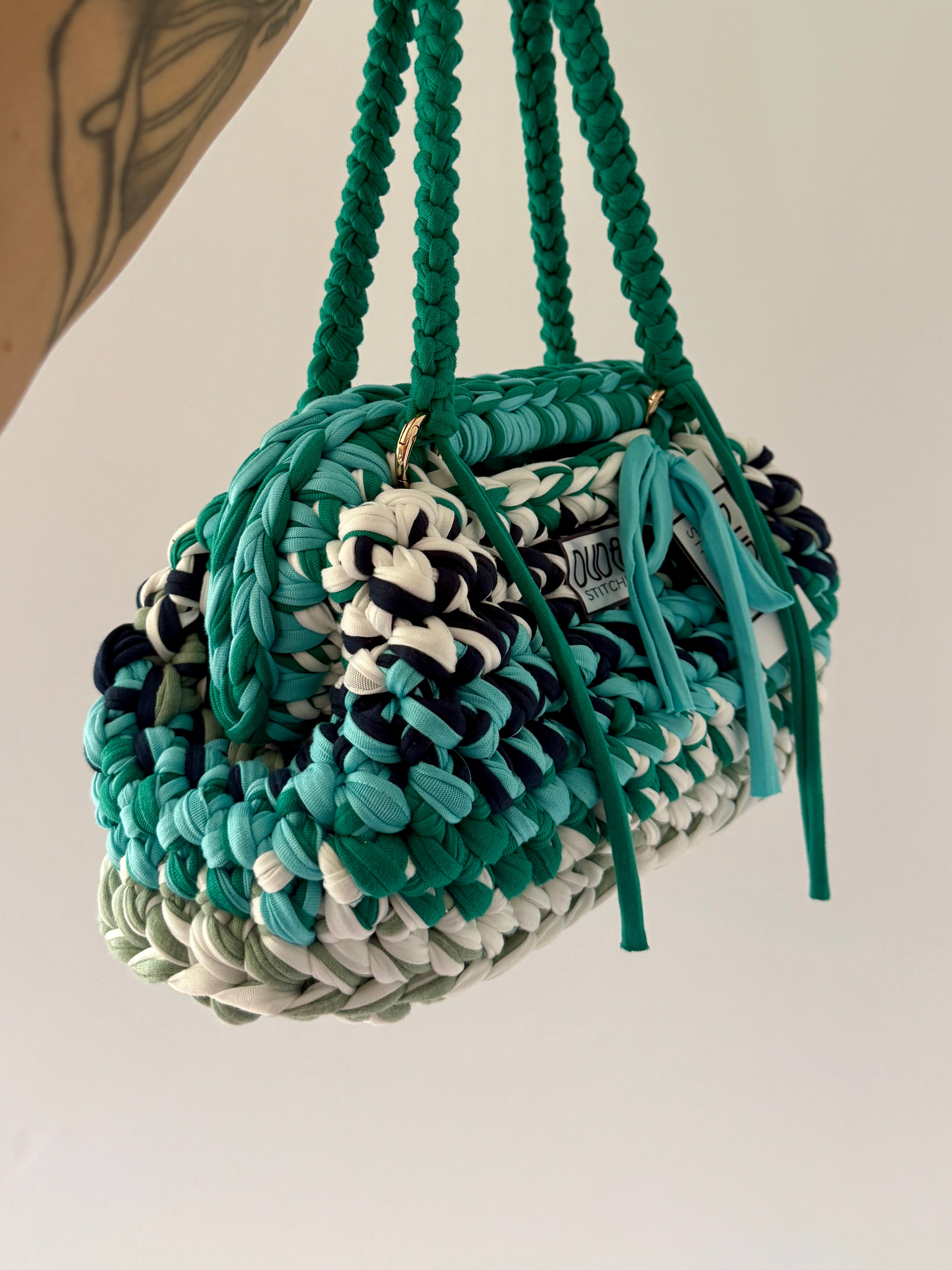 GIANDUIOTTA bag extralarge multicolor smeraldo//blu//panna con manico e doppia maniglia