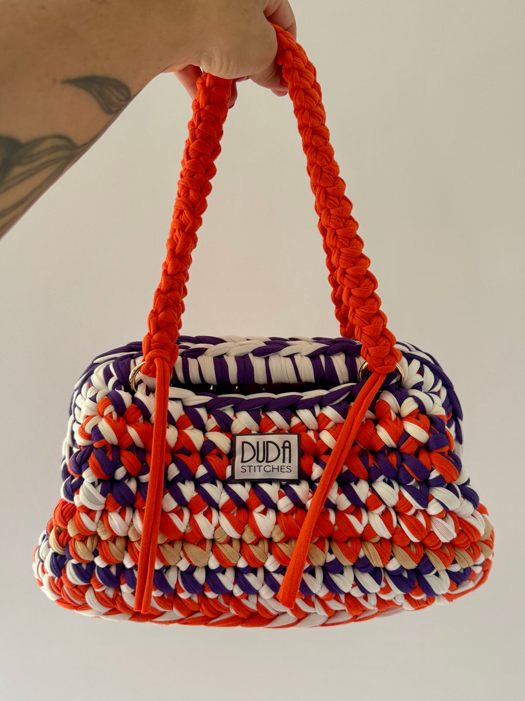 GIANDUIOTTA bag extralarge multicolor viola//arancio//panna con manico e doppia maniglia