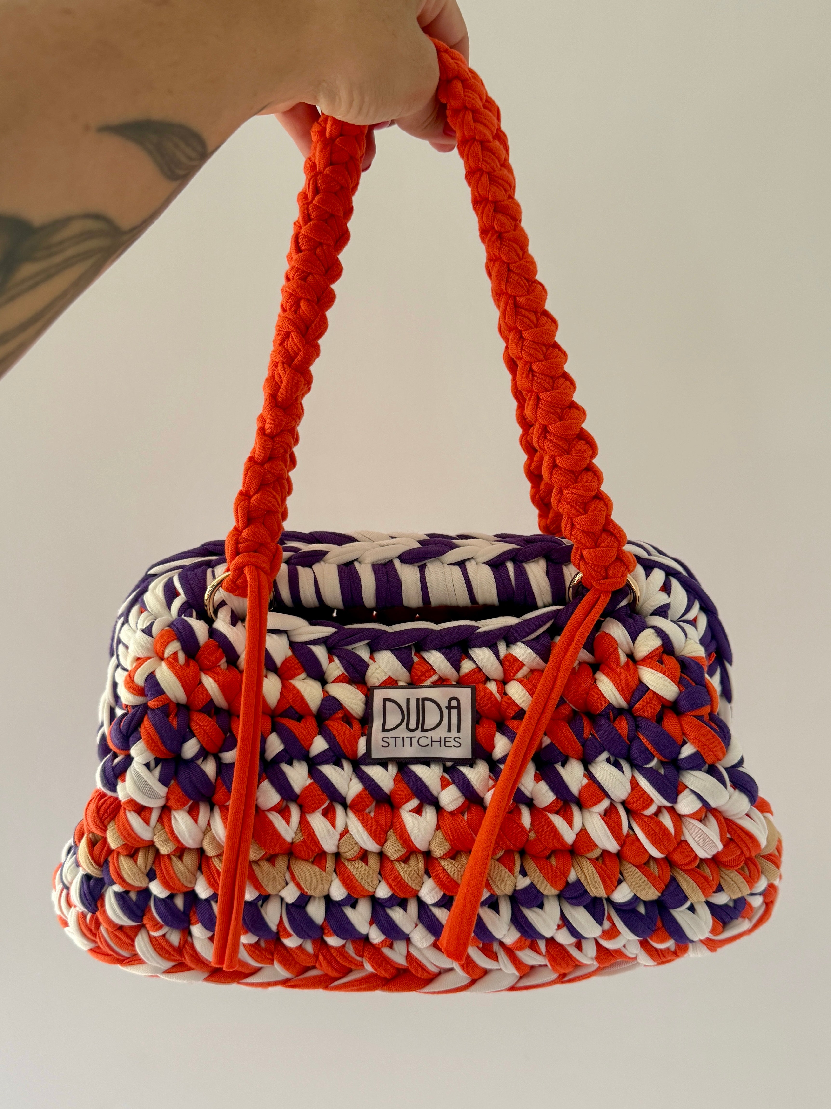 GIANDUIOTTA bag extralarge multicolor viola//arancio//panna con manico e doppia maniglia