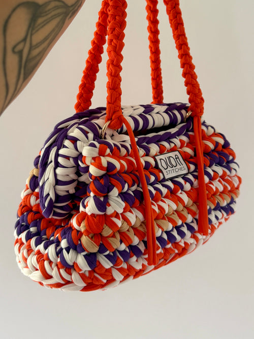 GIANDUIOTTA bag extralarge multicolor viola//arancio//panna con manico e doppia maniglia