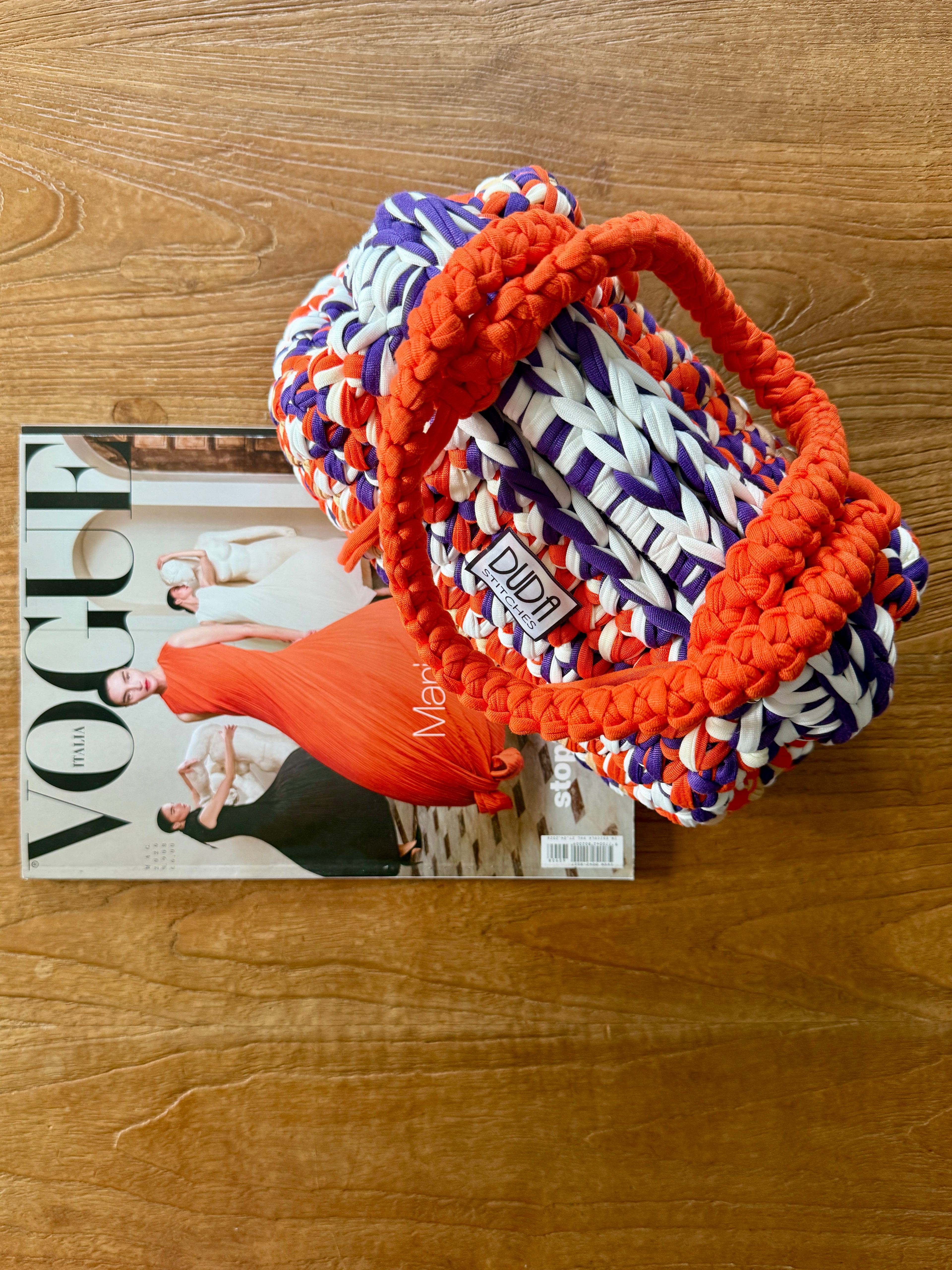 GIANDUIOTTA bag extralarge multicolor viola//arancio//panna con manico e doppia maniglia