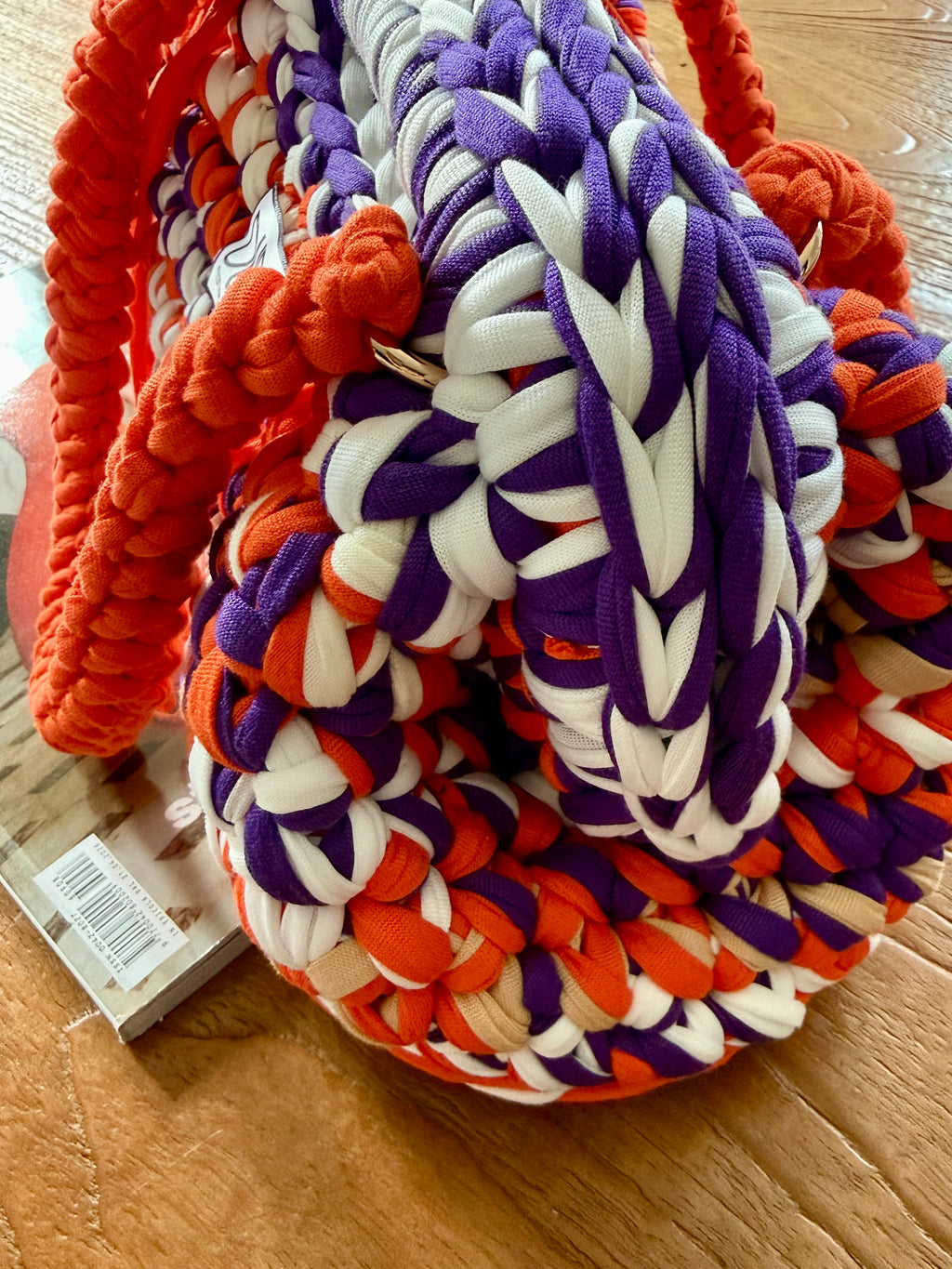 GIANDUIOTTA bag extralarge multicolor viola//arancio//panna con manico e doppia maniglia