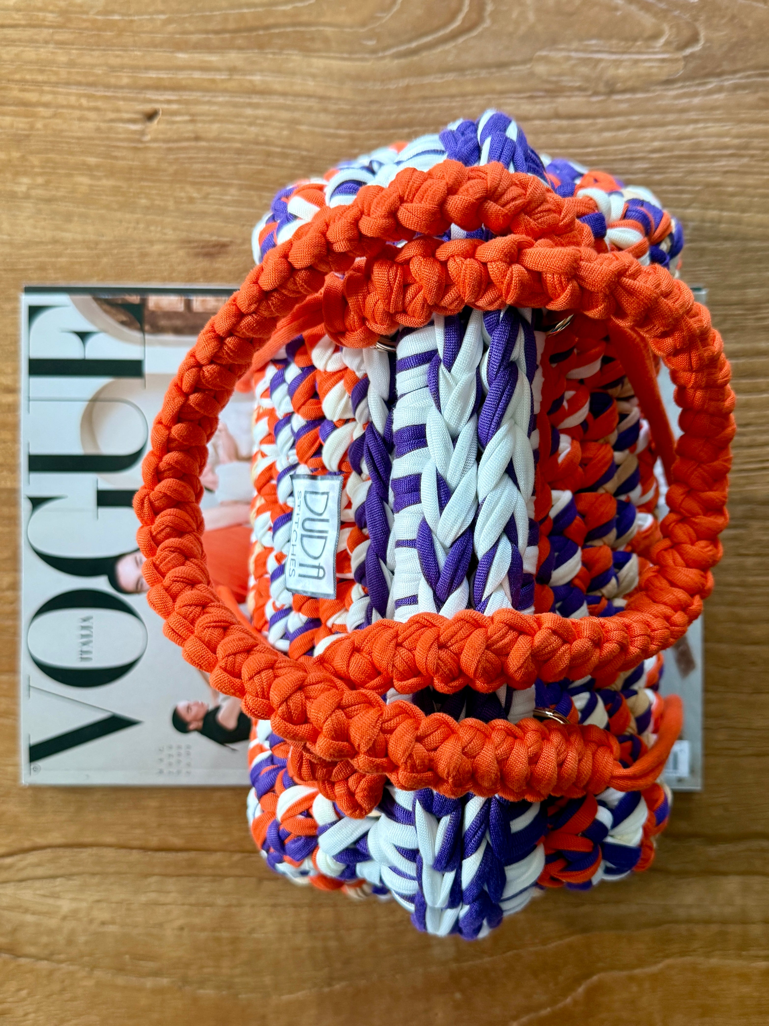 GIANDUIOTTA bag extralarge multicolor viola//arancio//panna con manico e doppia maniglia