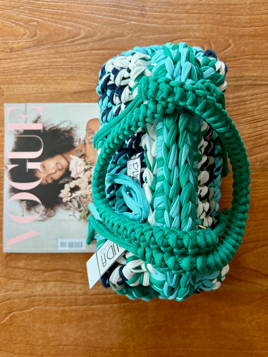 GIANDUIOTTA bag extralarge multicolor smeraldo//blu//panna con manico e doppia maniglia