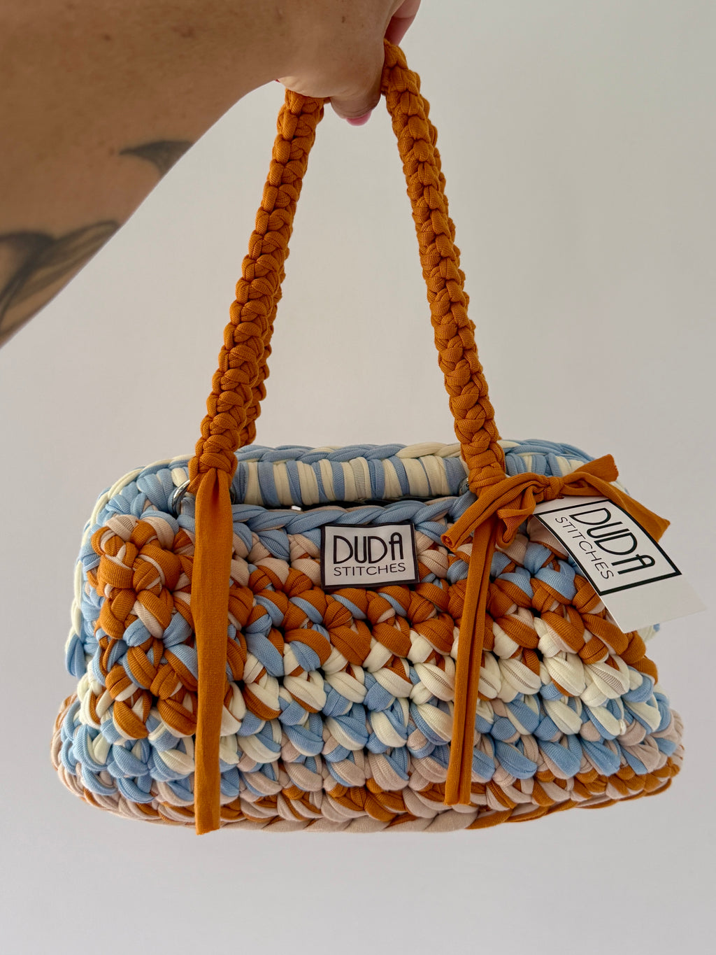 GIANDUIOTTA bag extralarge multicolor azzurro//senape//panna con manico e doppia maniglia
