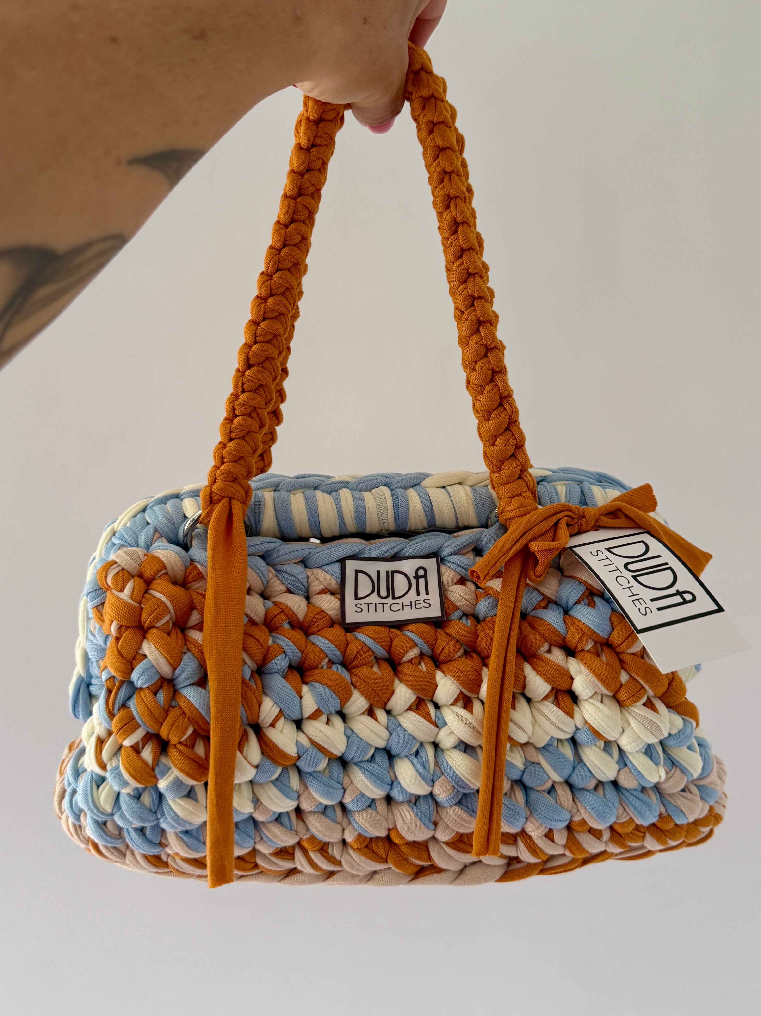 GIANDUIOTTA bag extralarge multicolor azzurro//senape//panna con manico e doppia maniglia