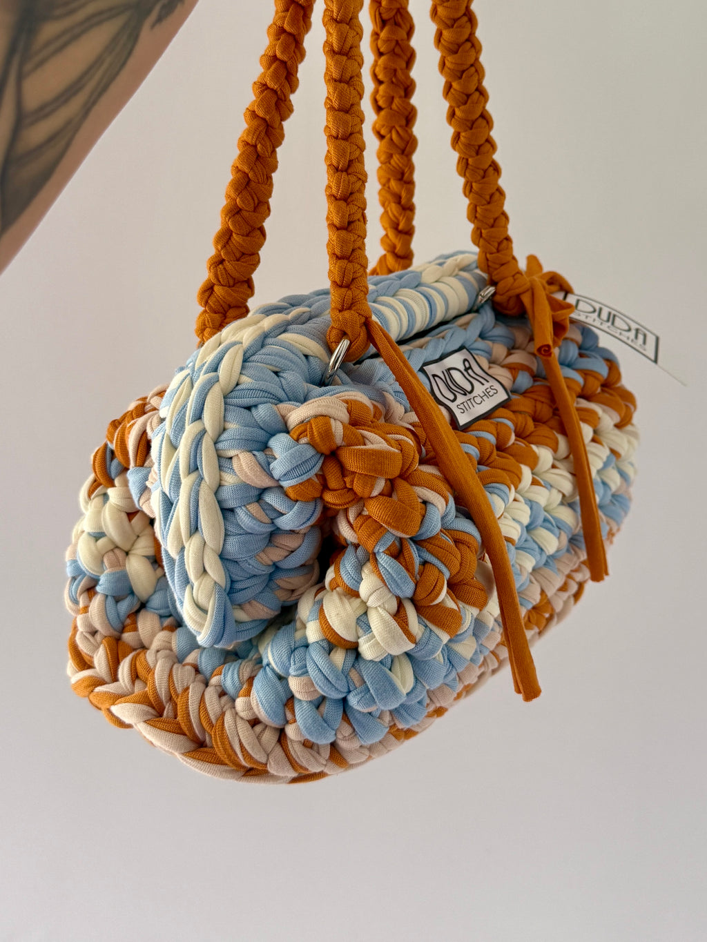 GIANDUIOTTA bag extralarge multicolor azzurro//senape//panna con manico e doppia maniglia