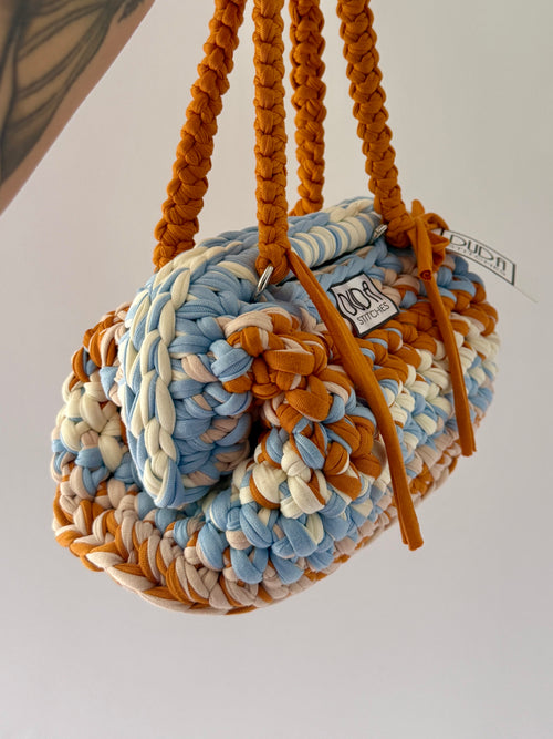 GIANDUIOTTA bag extralarge multicolor azzurro//senape//panna con manico e doppia maniglia