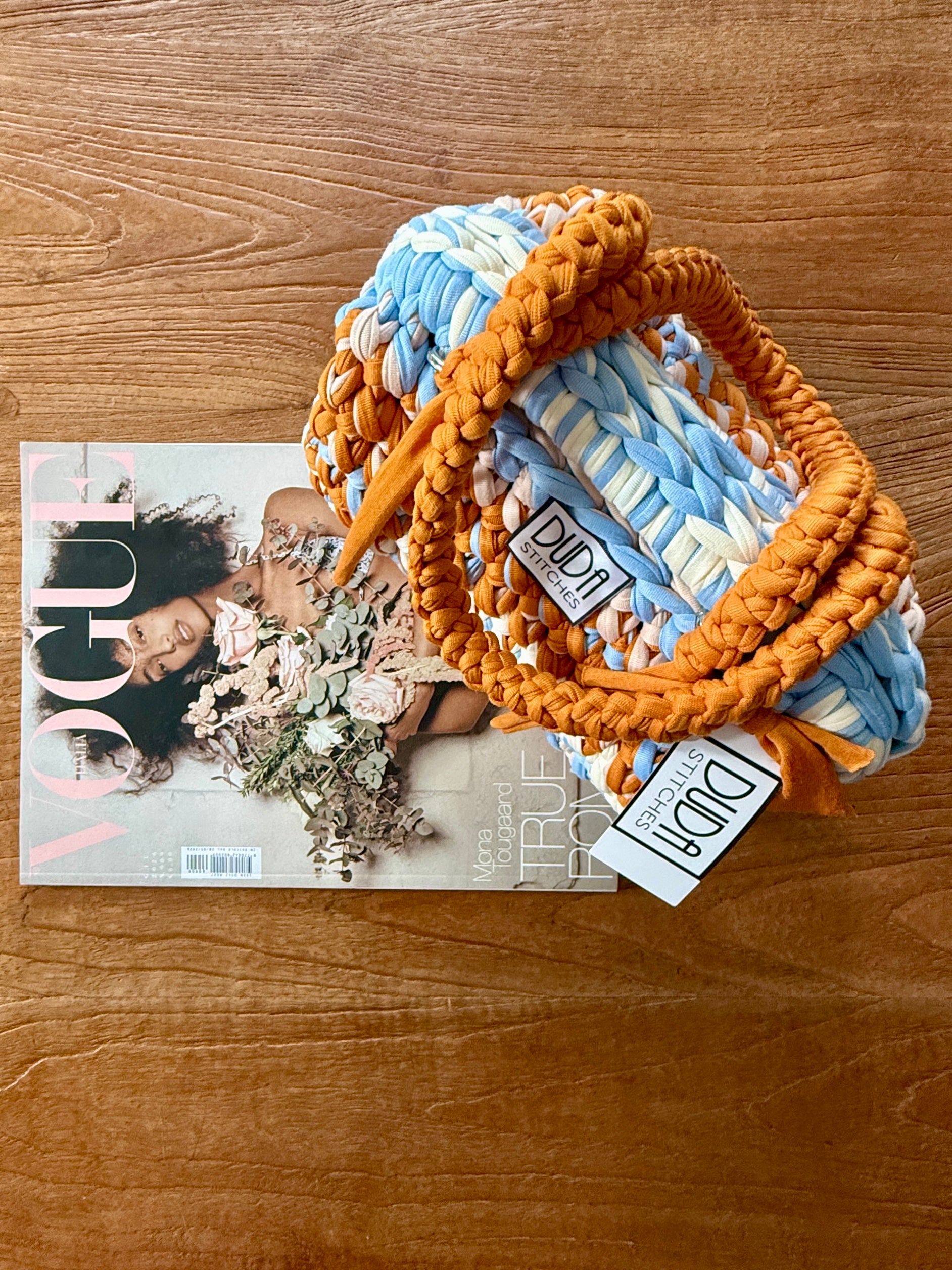 GIANDUIOTTA bag extralarge multicolor azzurro//senape//panna con manico e doppia maniglia