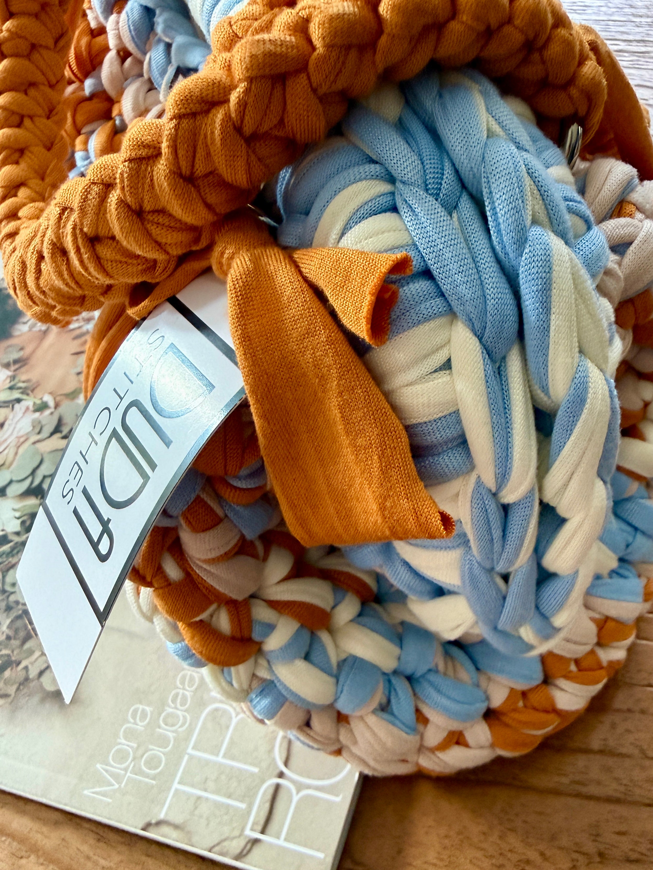 GIANDUIOTTA bag extralarge multicolor azzurro//senape//panna con manico e doppia maniglia
