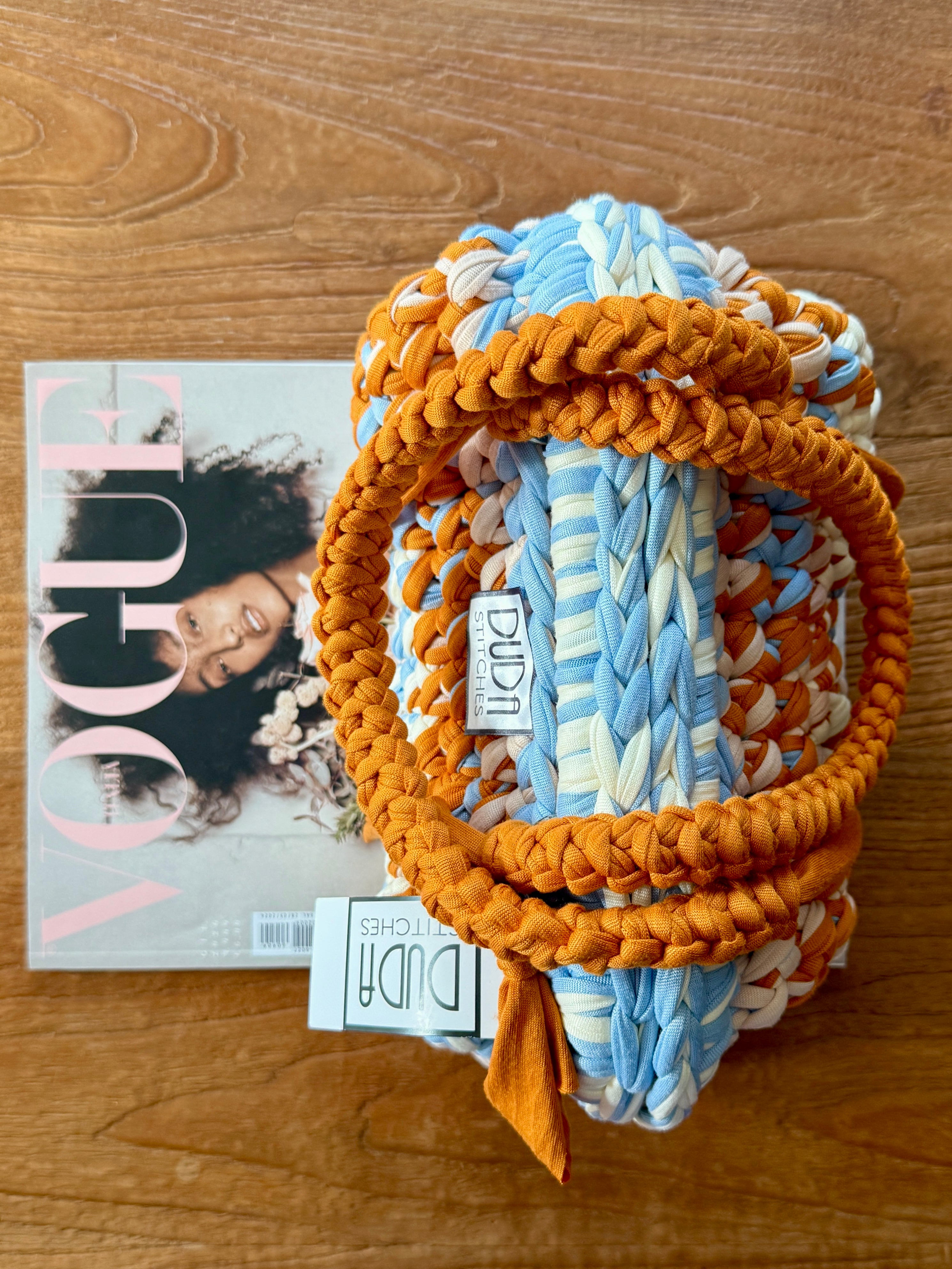 GIANDUIOTTA bag extralarge multicolor azzurro//senape//panna con manico e doppia maniglia