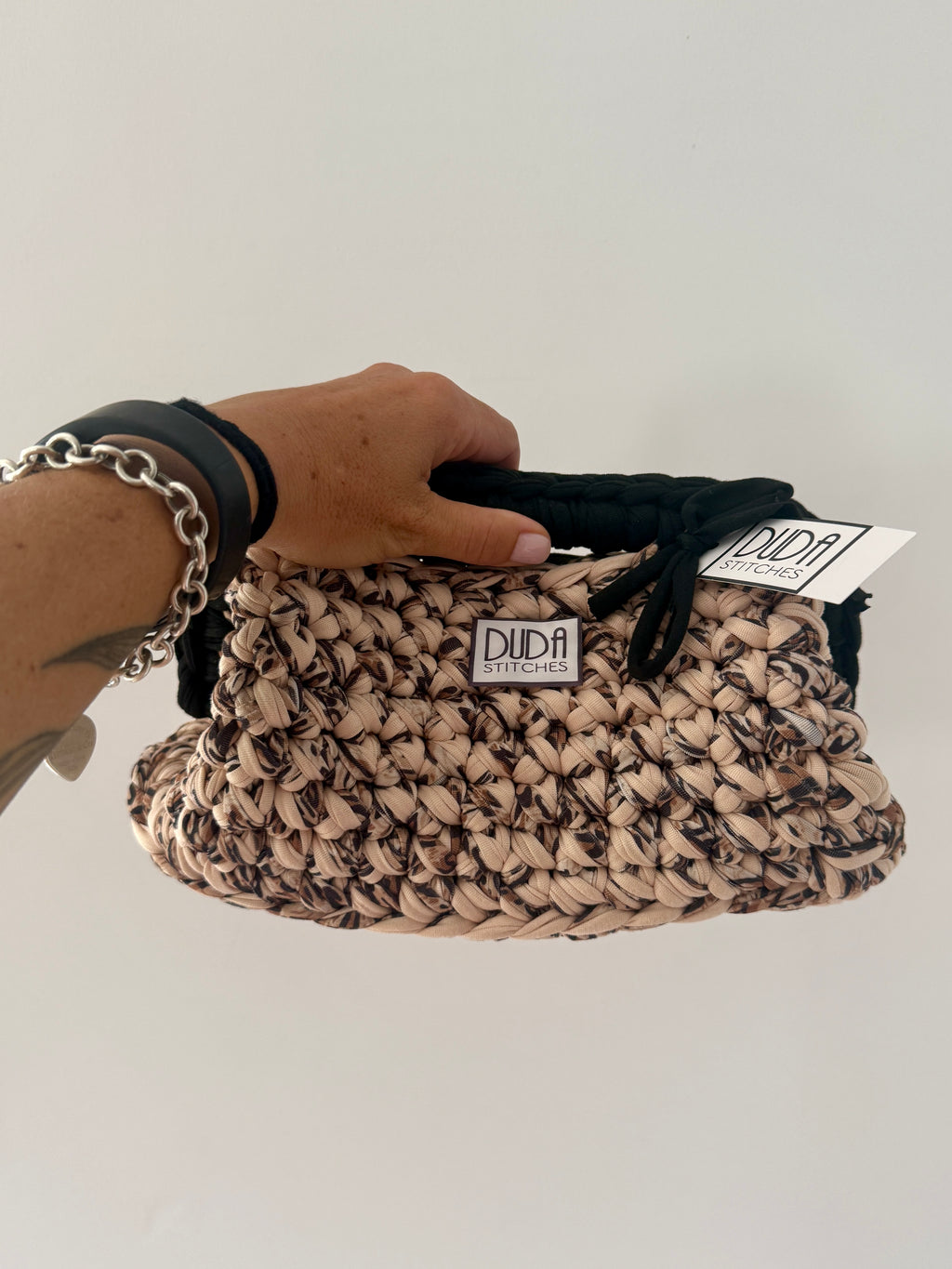 GIANDUIOTTA bag extralarge "leopardato"//ecrù//nero con manico