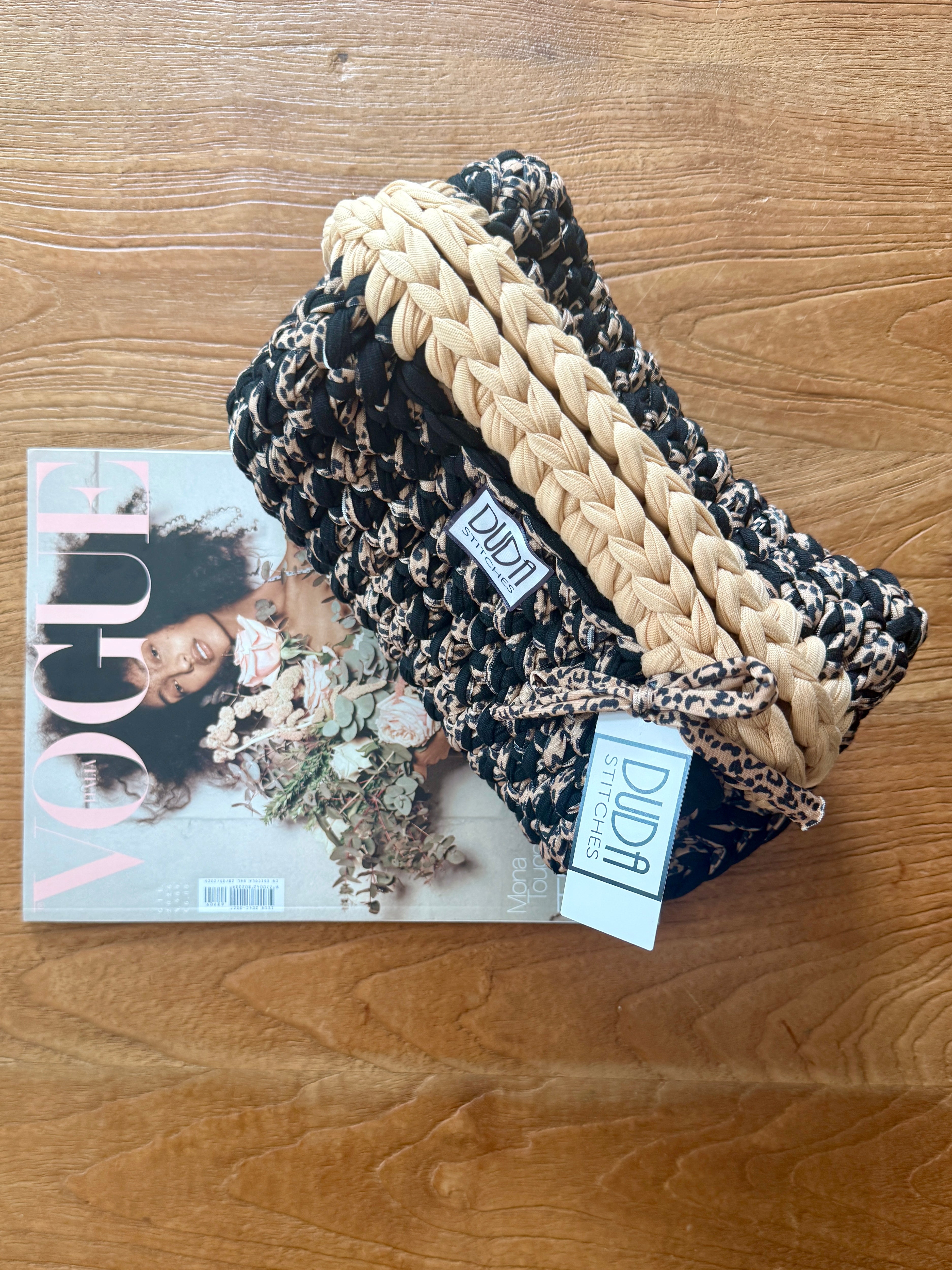 GIANDUIOTTA bag extralarge "animalier"//nero//beige con manico