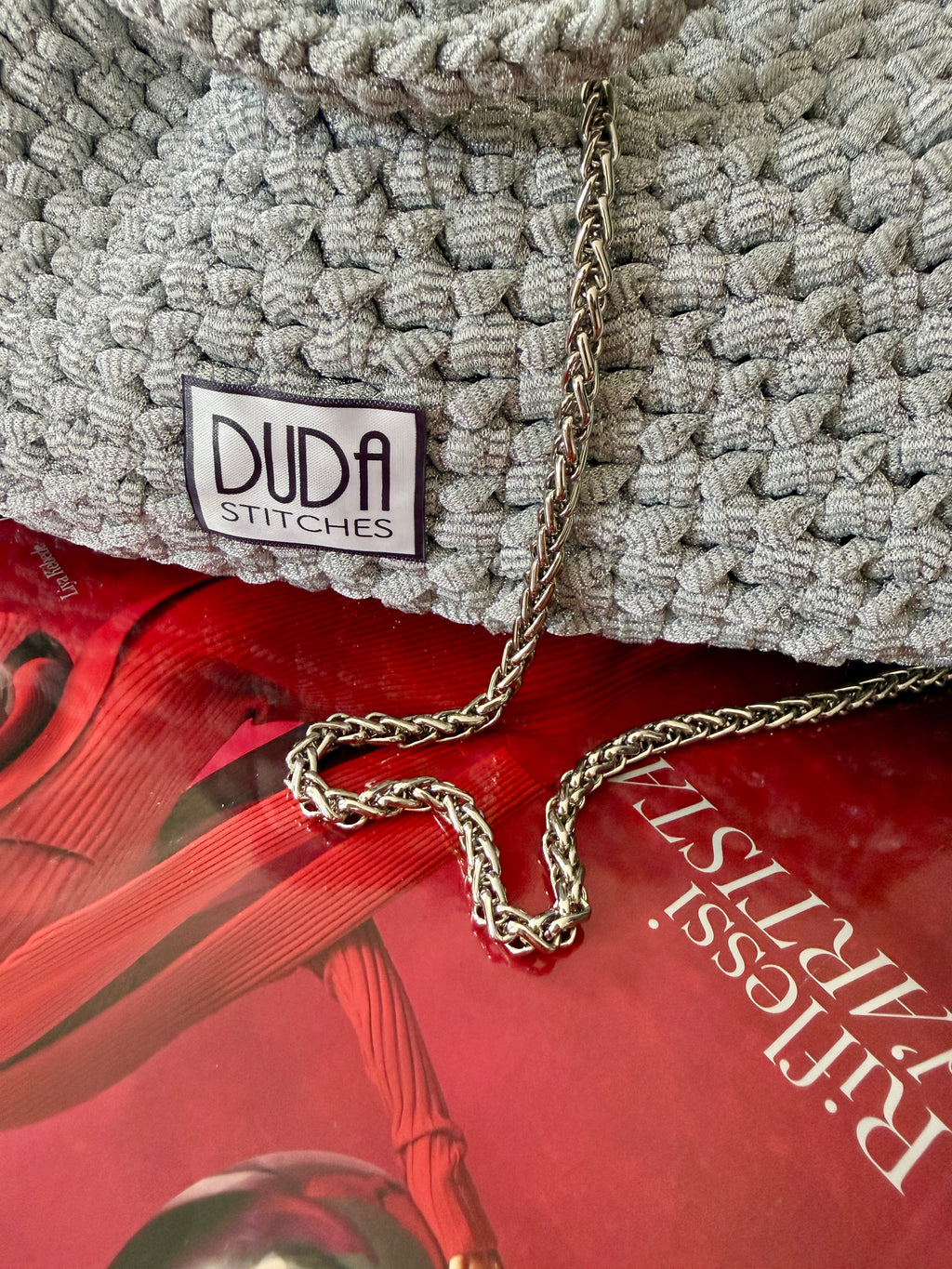 DUDINA bag standard in tulle argento con maniglia
