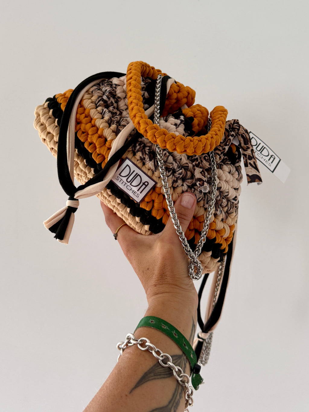 DUDINA bag rigata//animalier con maniglia