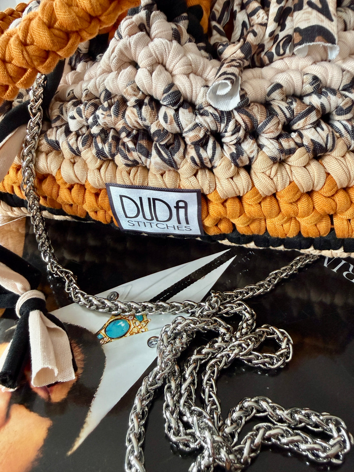 DUDINA bag rigata//animalier con maniglia