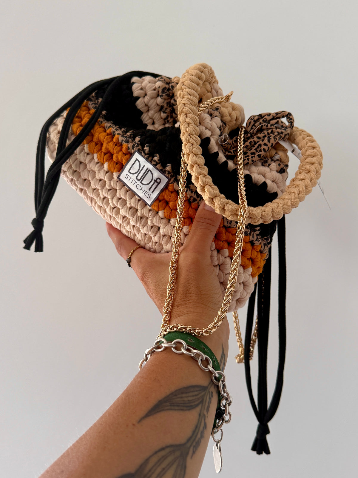 DUDINA bag rigata//animalier con maniglia
