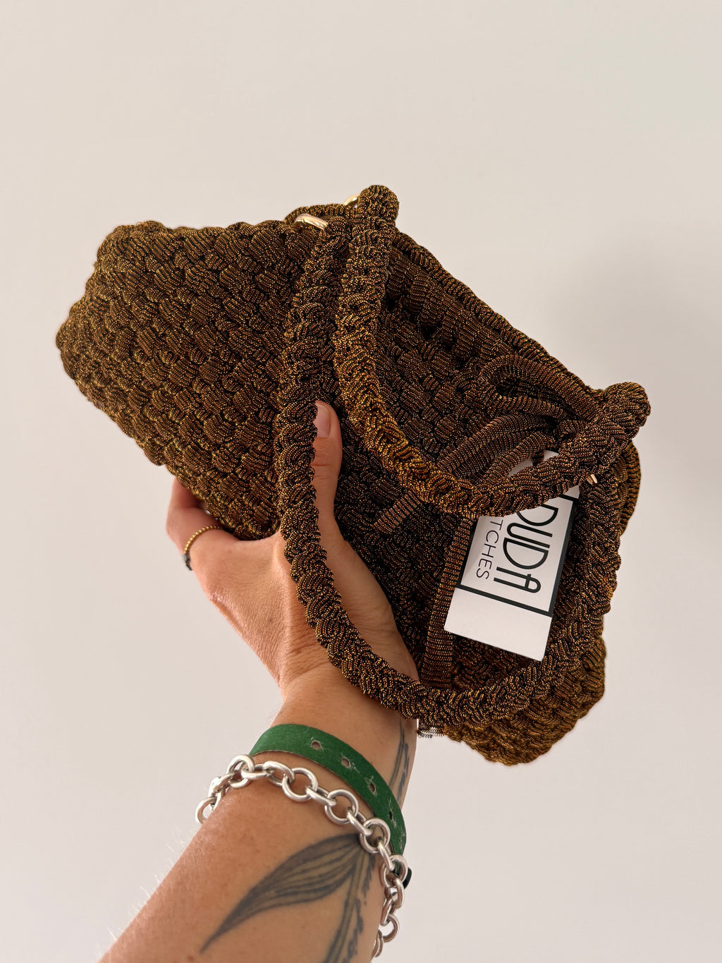 NOCCIOLA pochette standard in tulle rame con doppia maniglia