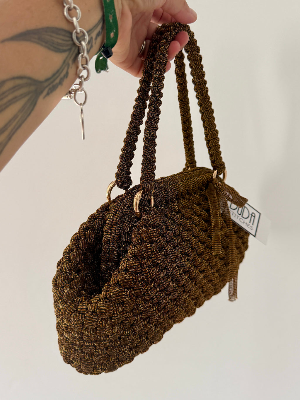 NOCCIOLA pochette standard in tulle rame con doppia maniglia
