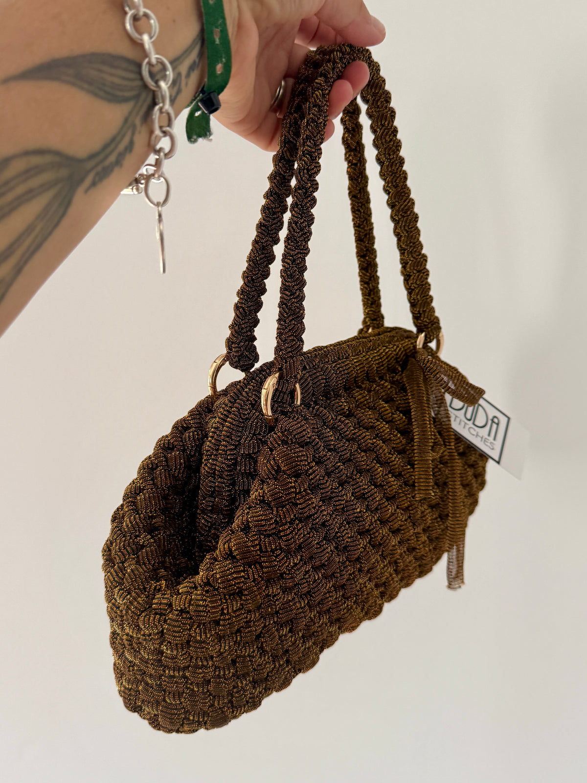 NOCCIOLA pochette standard in tulle rame con doppia maniglia