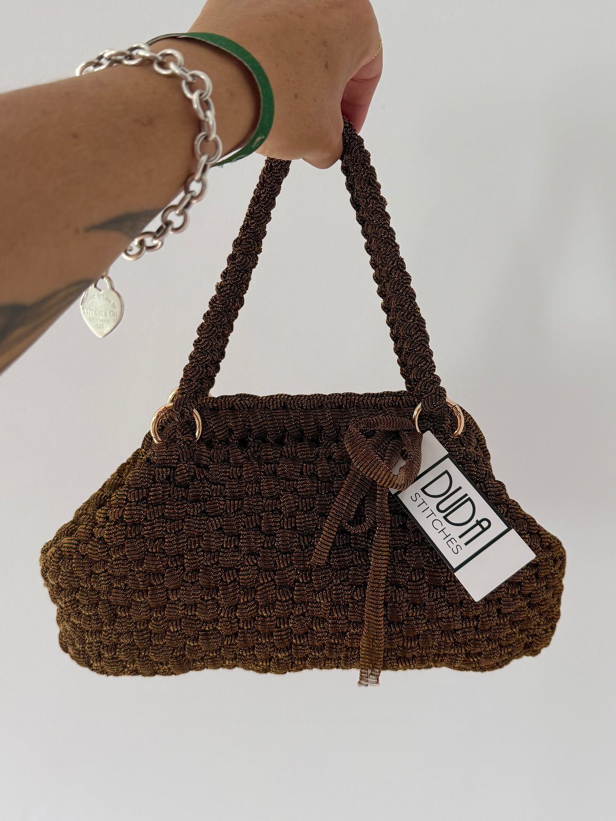 NOCCIOLA pochette standard in tulle rame con doppia maniglia