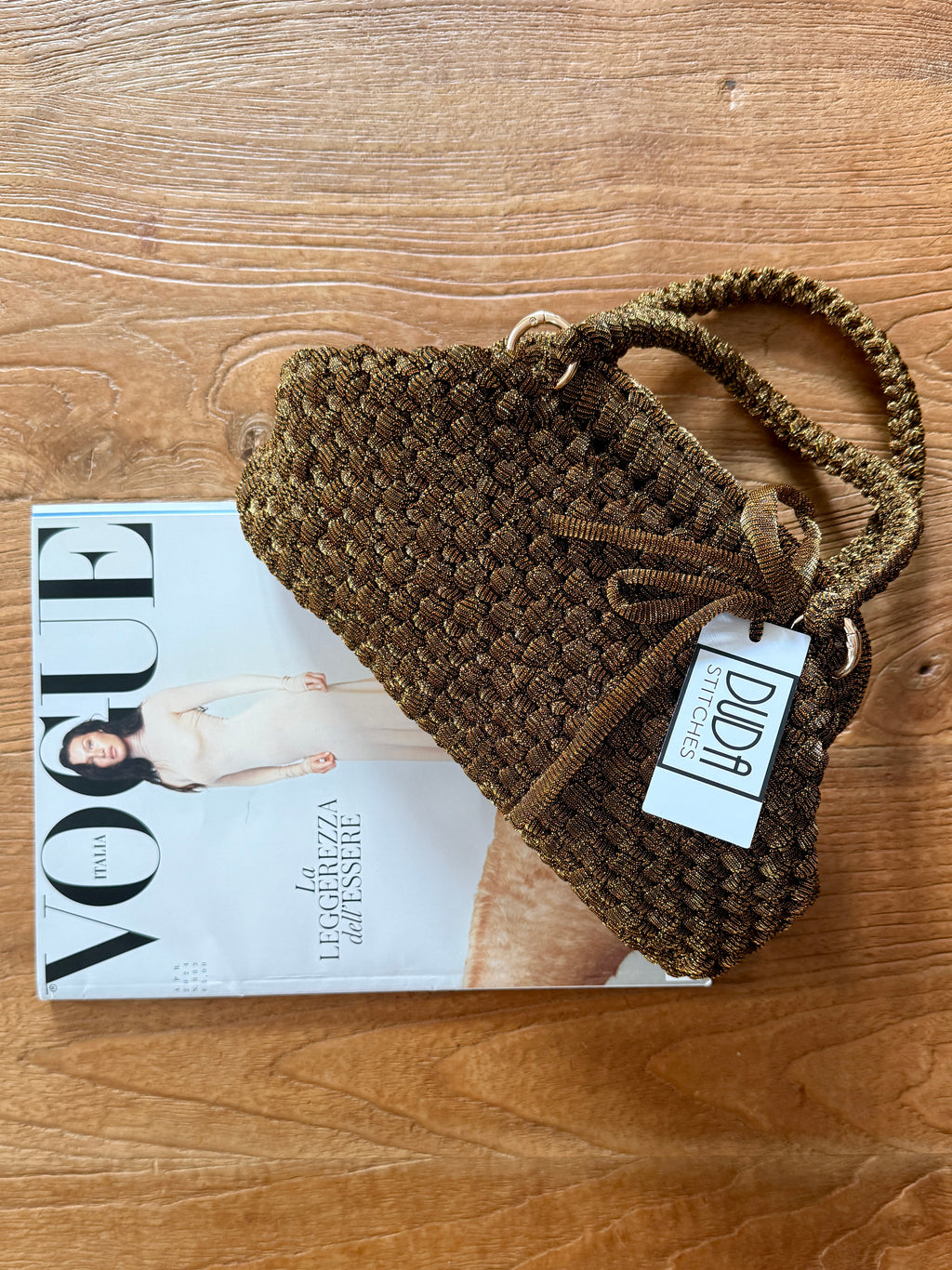 NOCCIOLA pochette standard in tulle rame con doppia maniglia