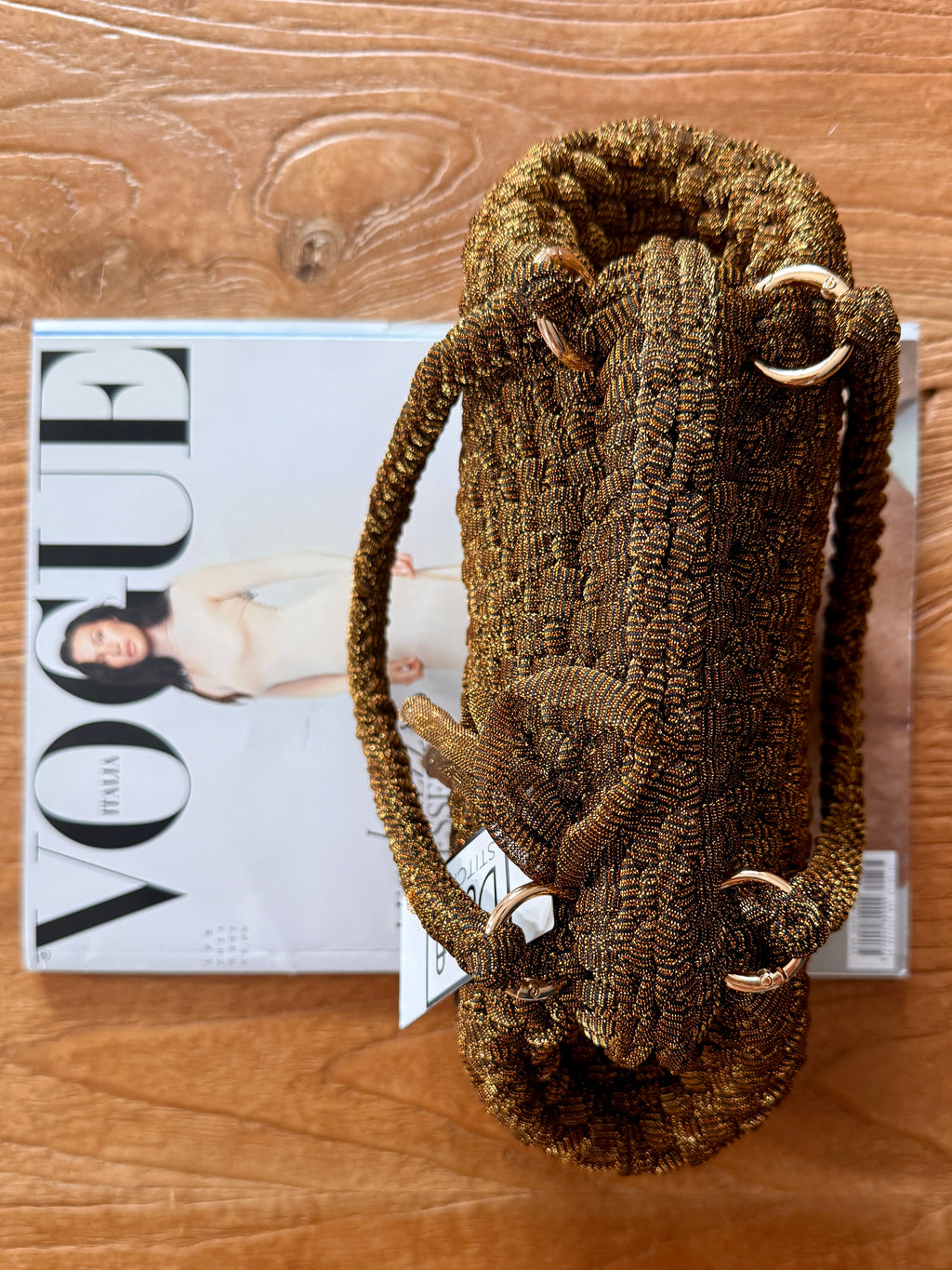 NOCCIOLA pochette standard in tulle rame con doppia maniglia