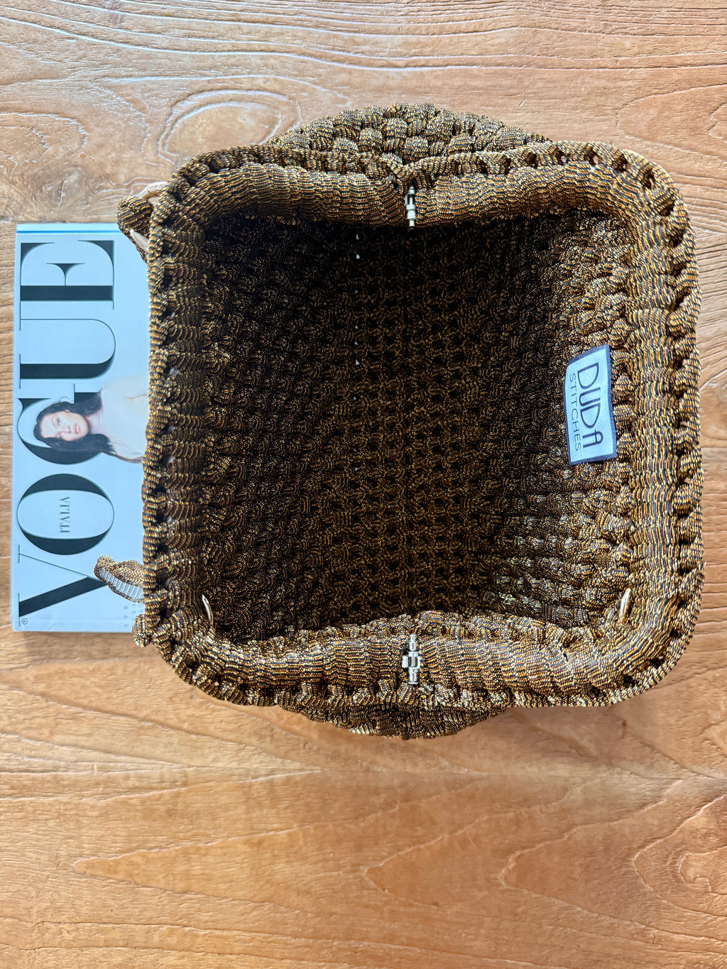 NOCCIOLA pochette standard in tulle rame con doppia maniglia