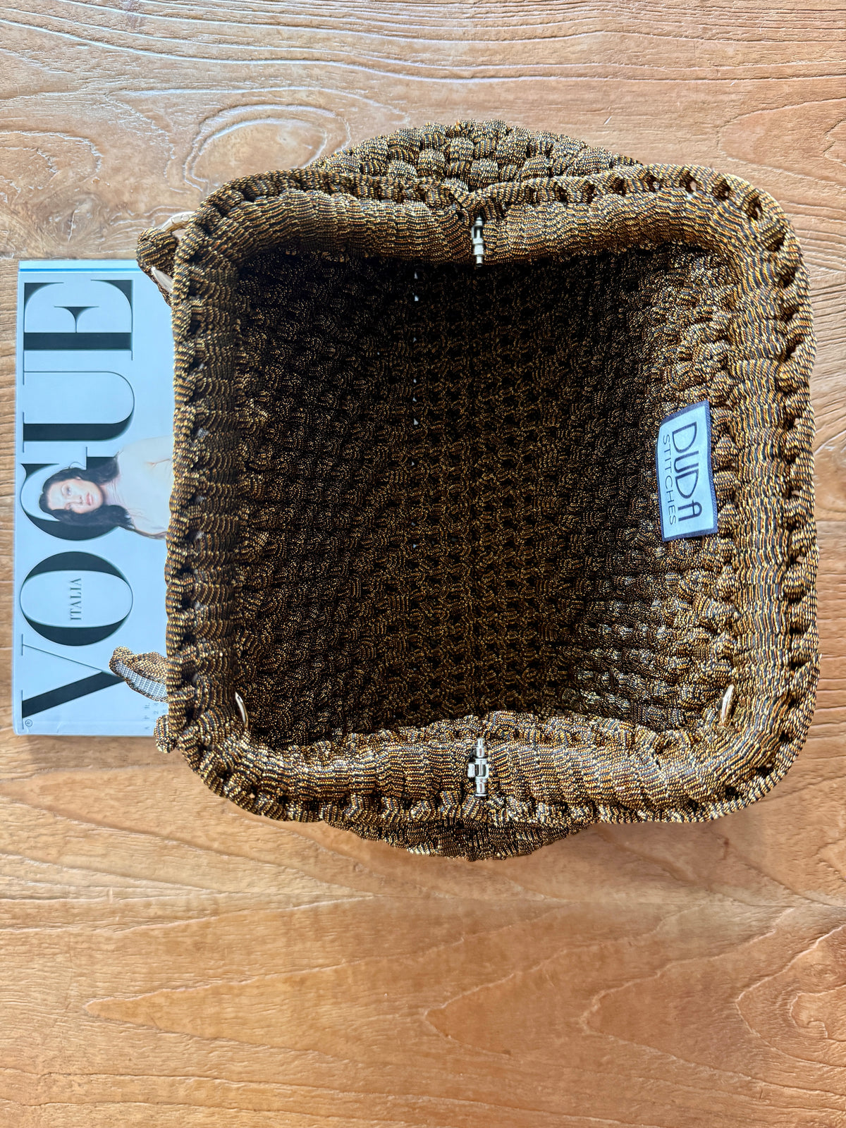 NOCCIOLA pochette standard in tulle rame con doppia maniglia