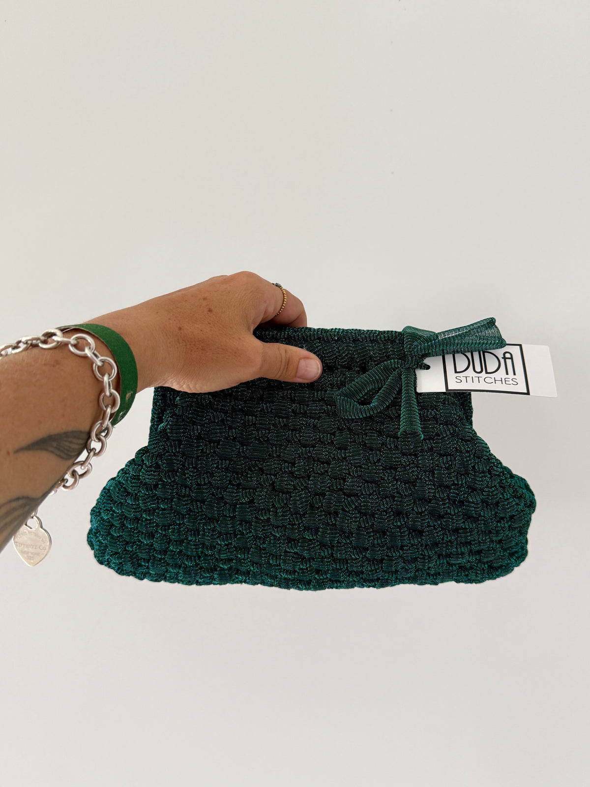 NOCCIOLA pochette standard in tulle verde senza manico