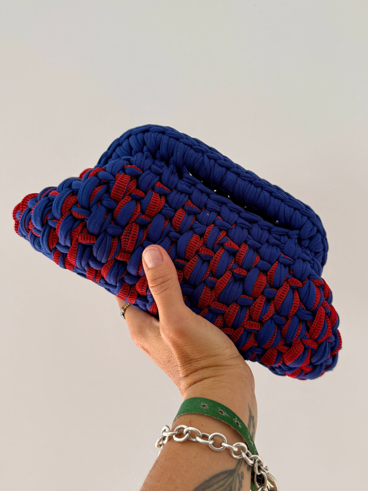 GIANDUIOTTA bag standard in lycra e tulle blu e rosso con manico