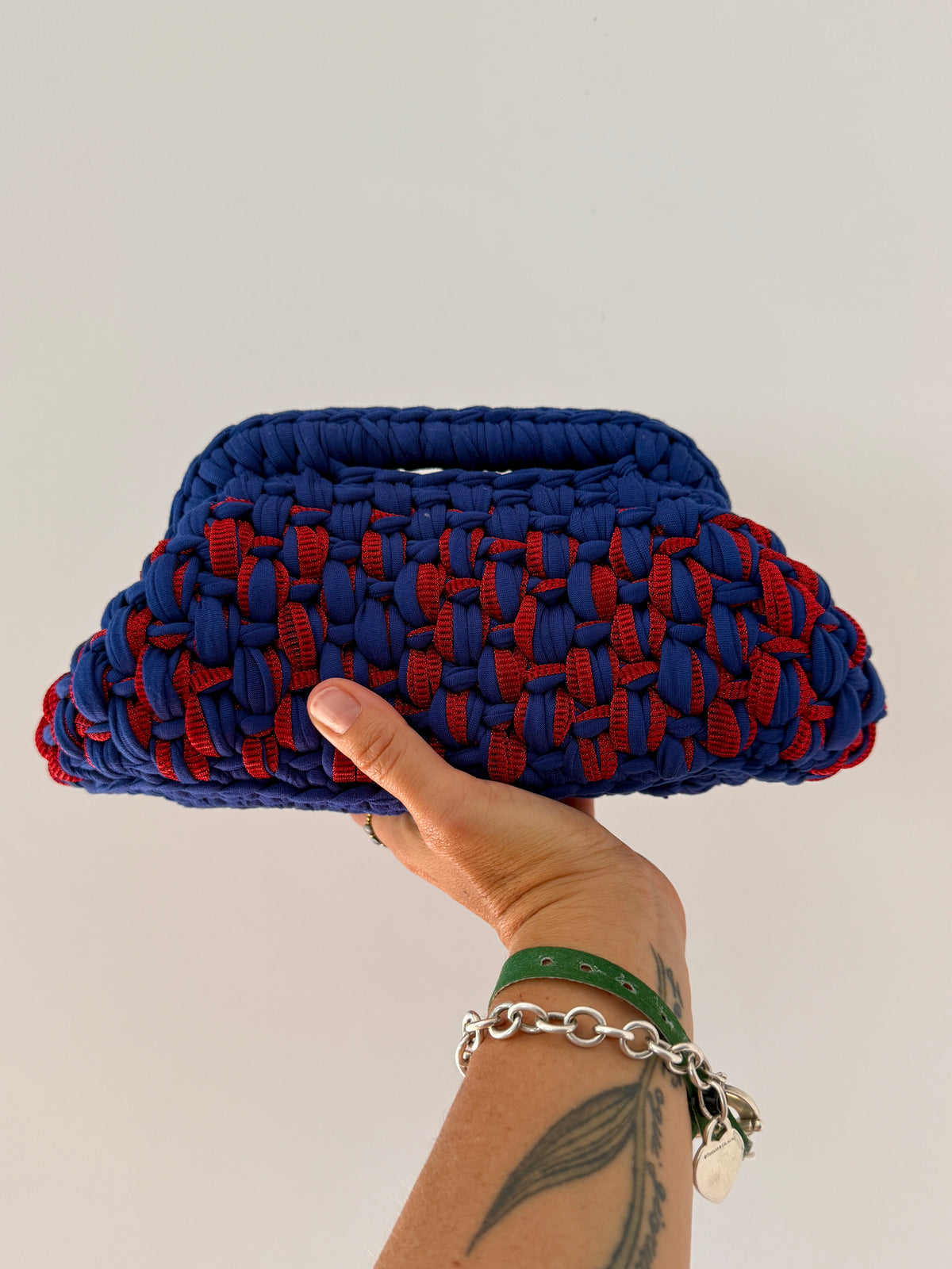 GIANDUIOTTA bag standard in lycra e tulle blu e rosso con manico