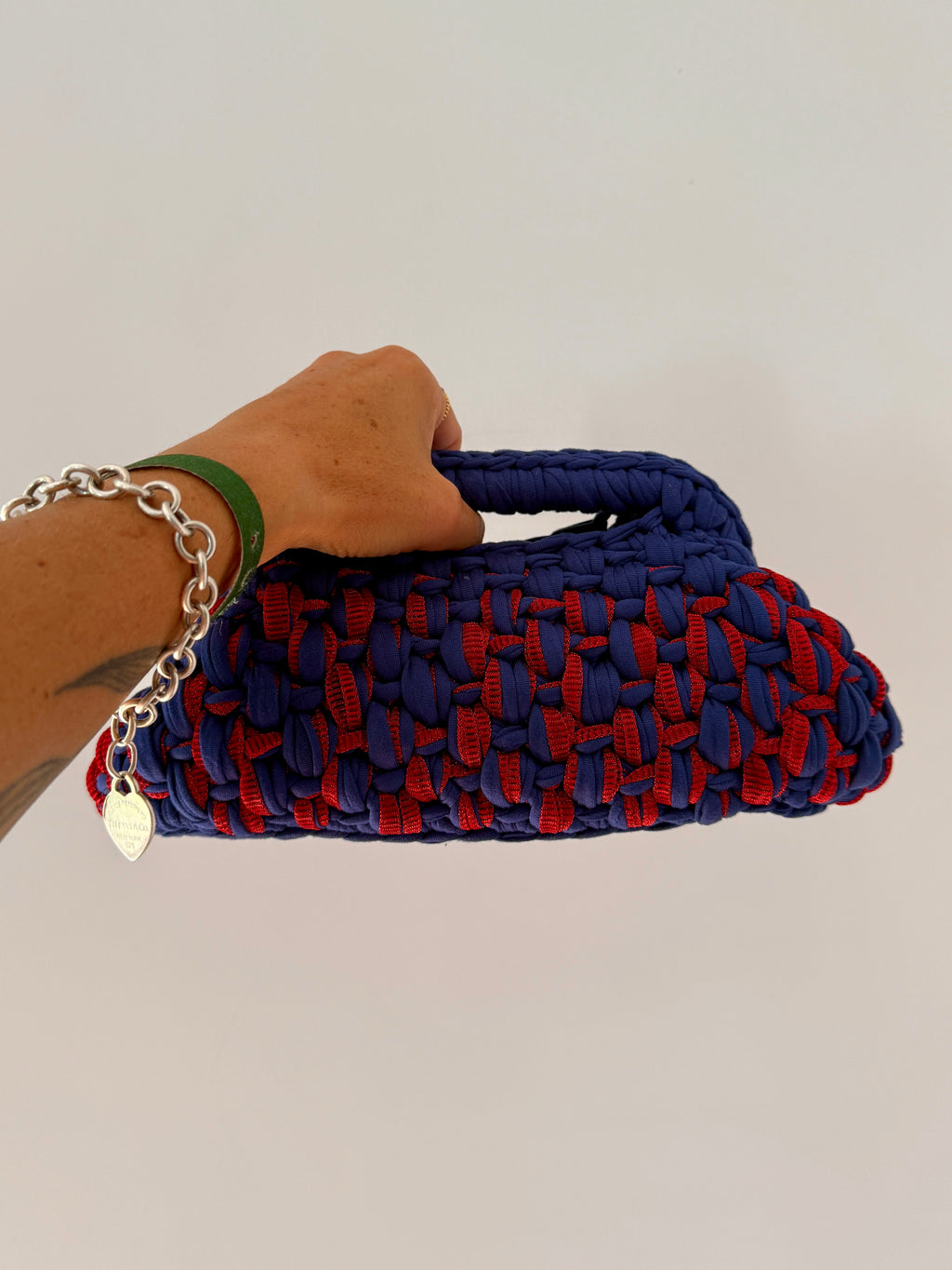 GIANDUIOTTA bag standard in lycra e tulle blu e rosso con manico