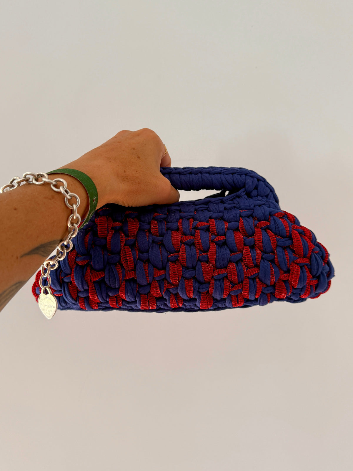 GIANDUIOTTA bag standard in lycra e tulle blu e rosso con manico