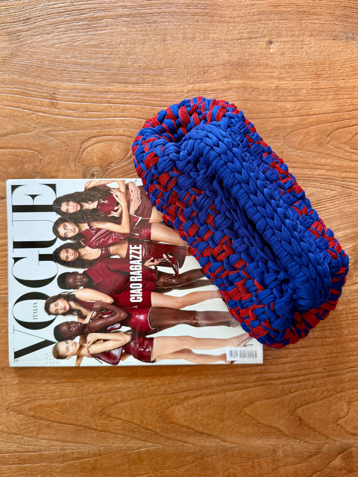 GIANDUIOTTA bag standard in lycra e tulle blu e rosso con manico