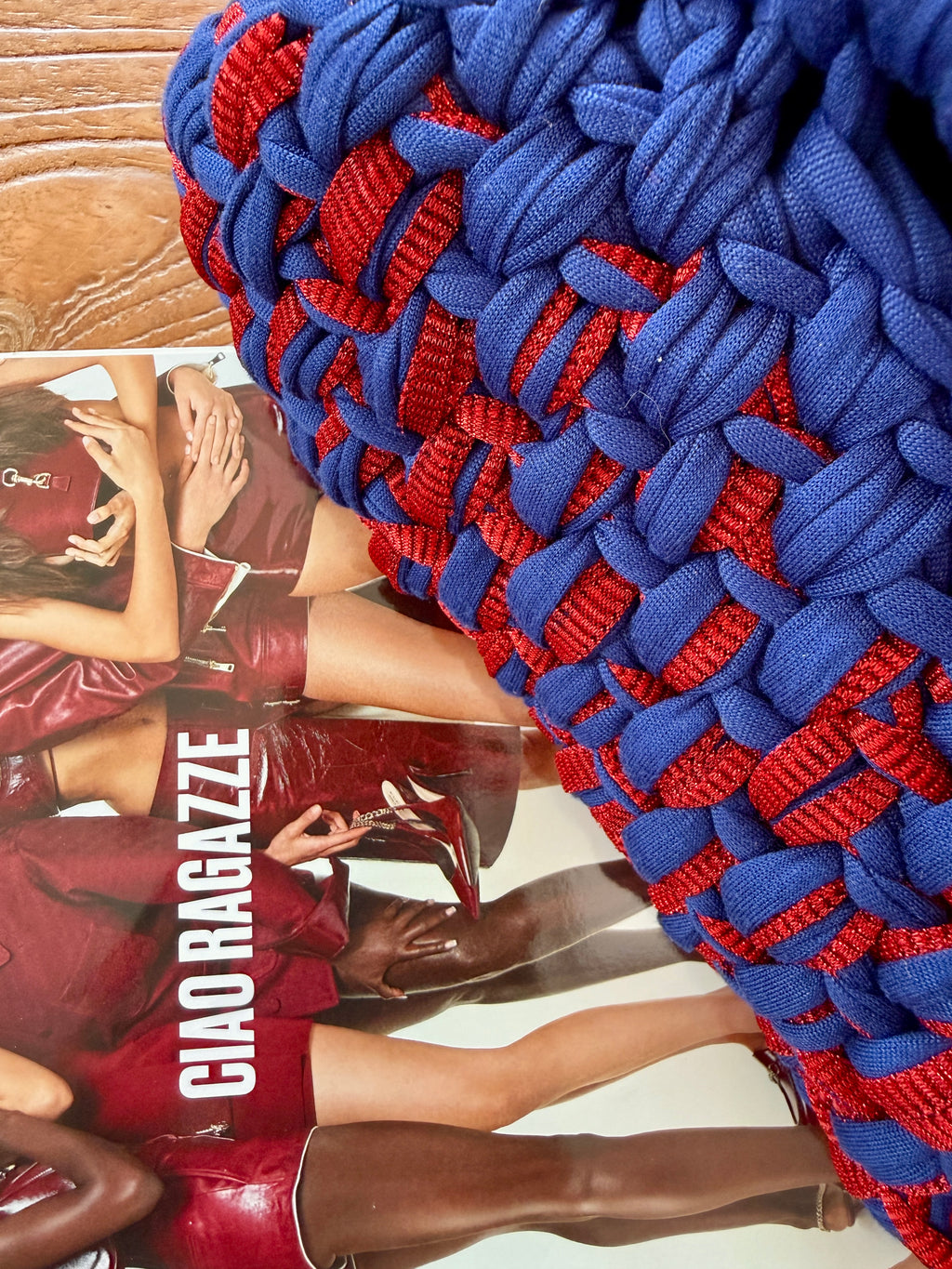 GIANDUIOTTA bag standard in lycra e tulle blu e rosso con manico