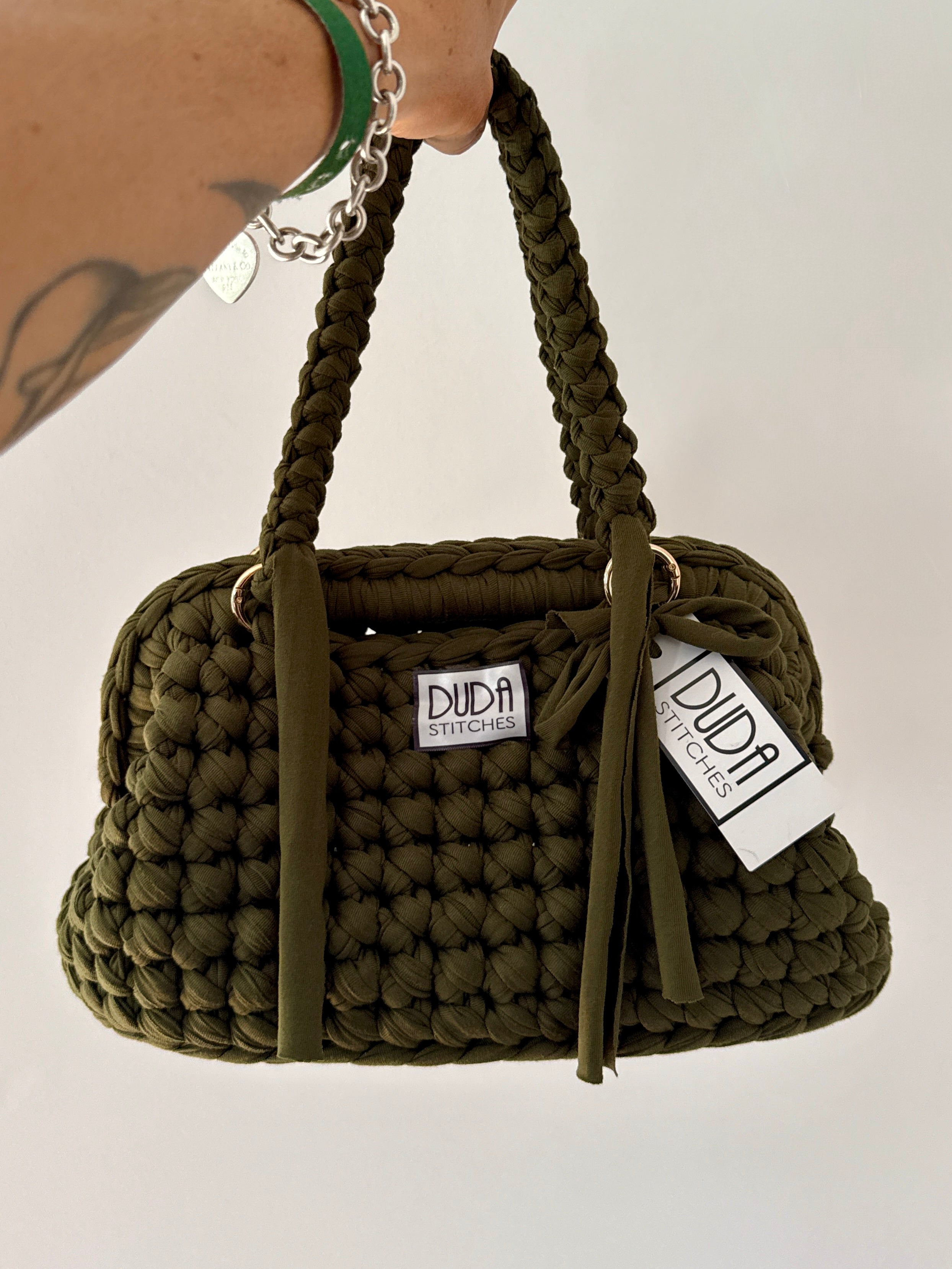 GIANDUIOTTA bag extralarge tinta unita verde militare con manico e doppia maniglia
