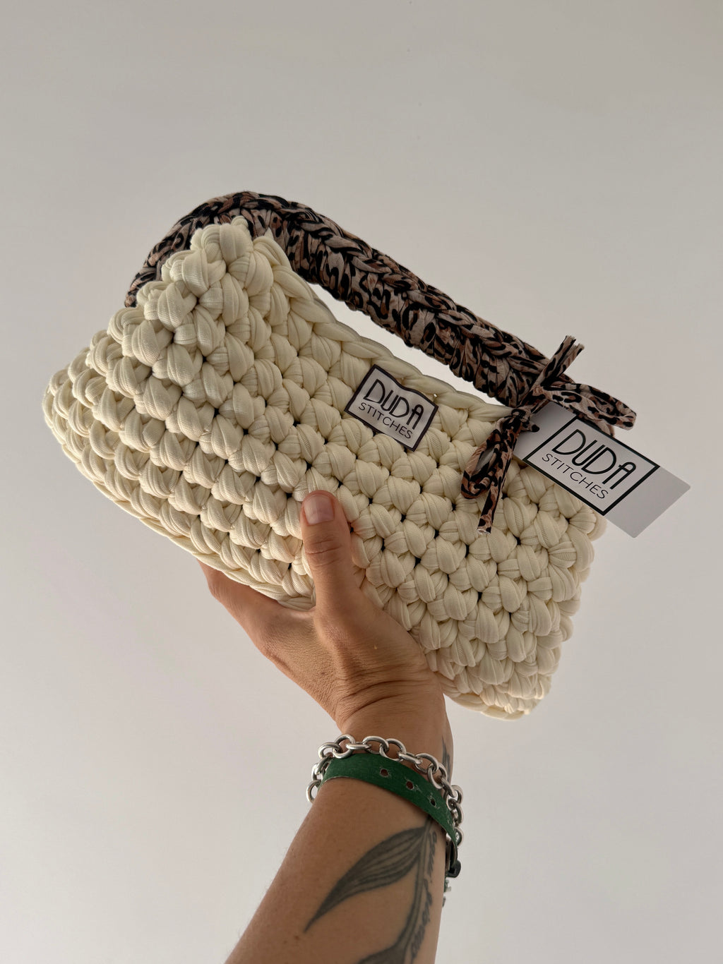 GIANDUIOTTA bag extralarge panna//animalier con manico